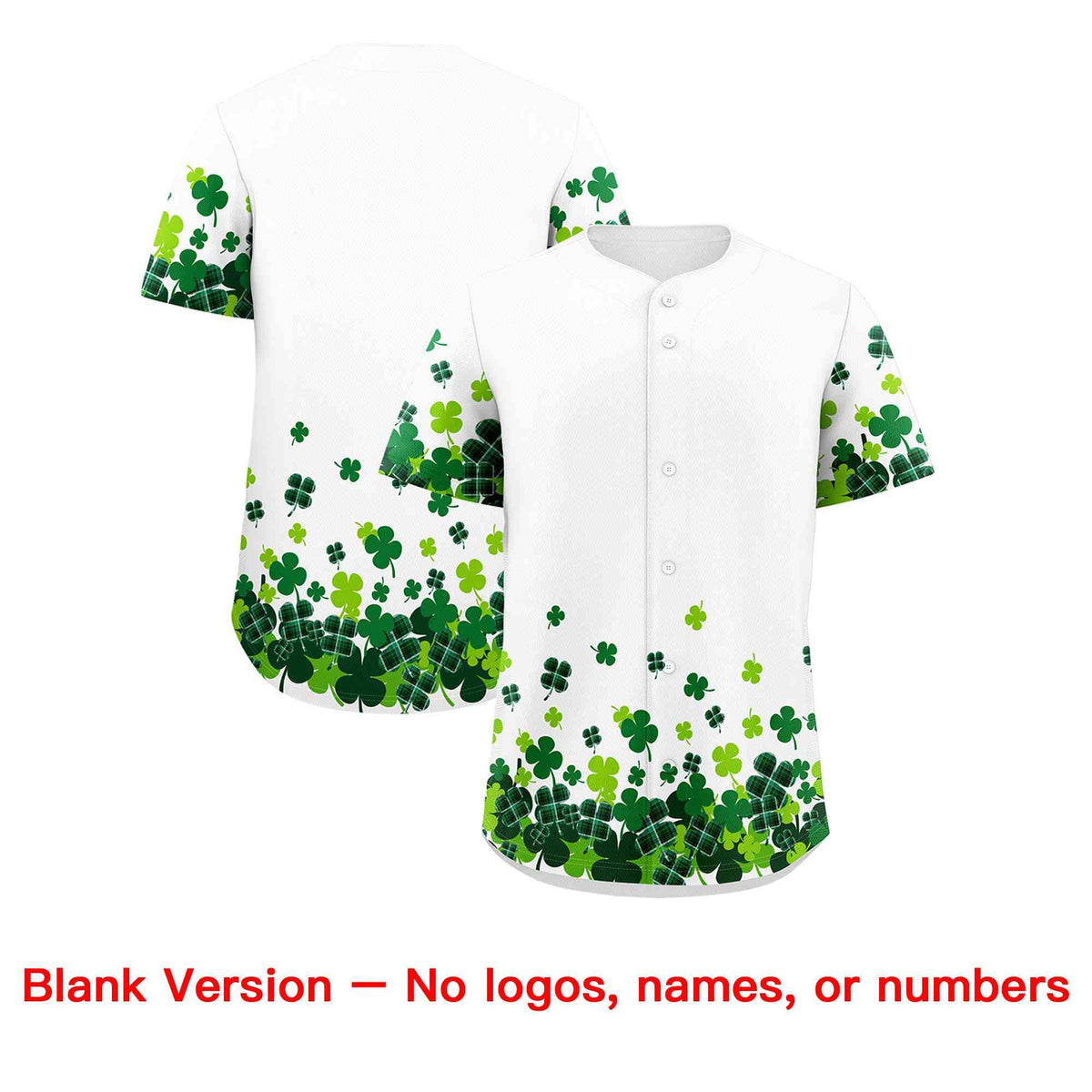 Custom White Green St.Patrick's Day Personalized Four Leaf Clover Pattern Baseball Jersey