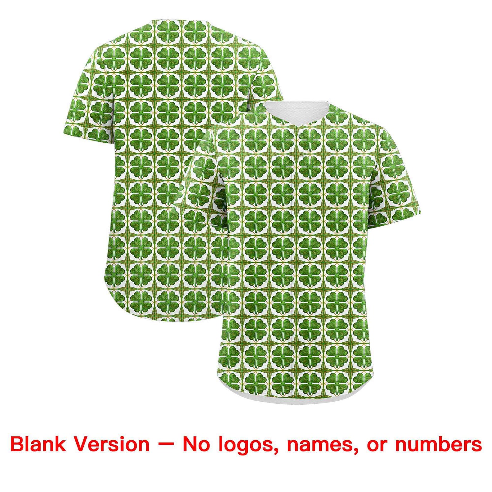 Custom White Black St.Patrick's Day Personalized Four Leaf Clover Pattern Baseball Jersey