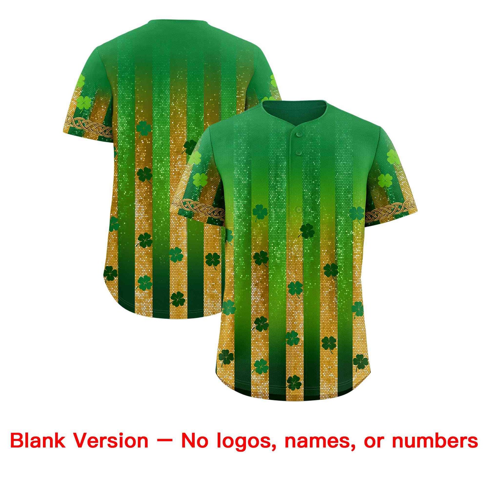 Custom Kelly Green Green St.Patrick's Day Personalized Four Leaf Clover Pattern Baseball Jersey