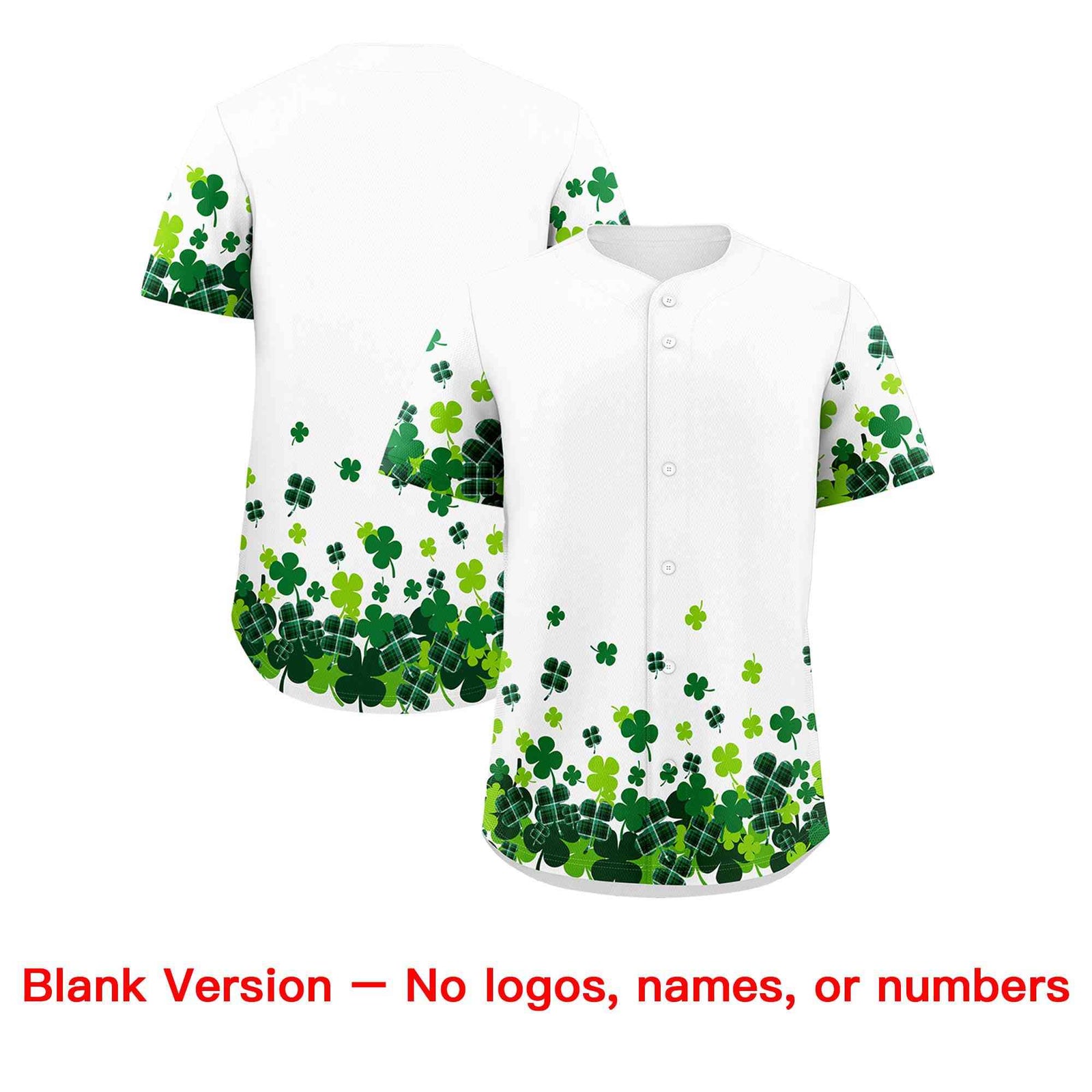 Custom White Green St.Patrick's Day Personalized Four Leaf Clover Pattern Baseball Jersey| KXKSHOP