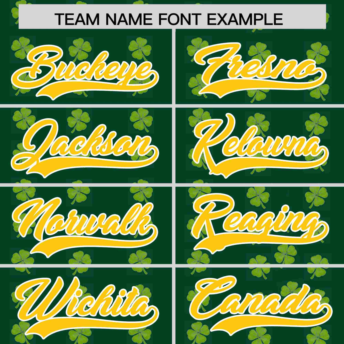 Custom Green Gold St.Patrick's Day Personalized Four Leaf Clover Pattern Baseball Jersey