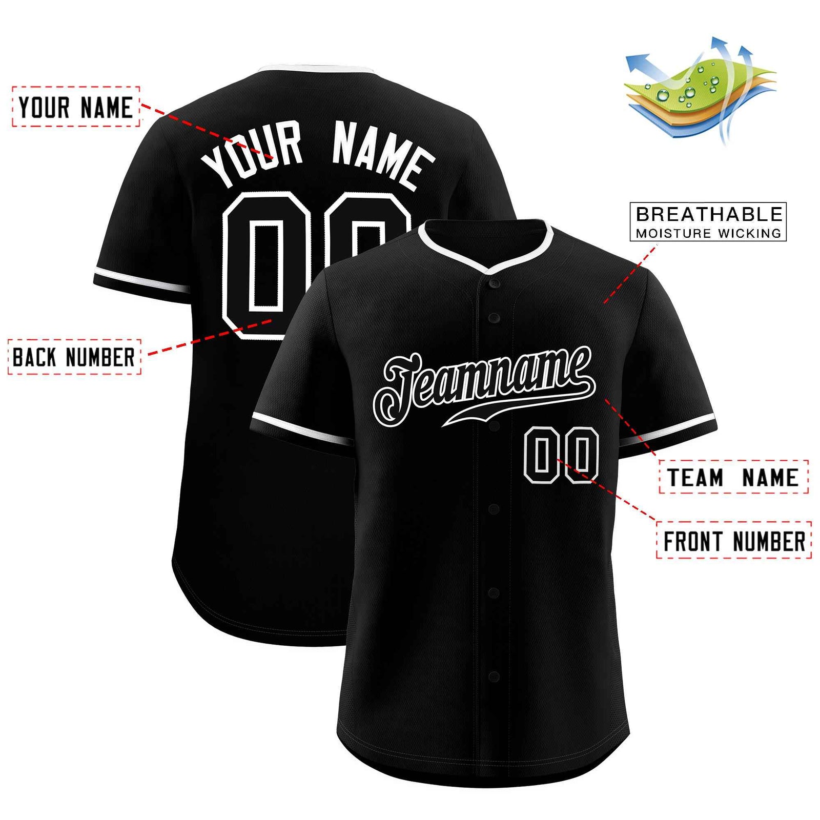 Custom Black White Classic Style Authentic Baseball Jersey