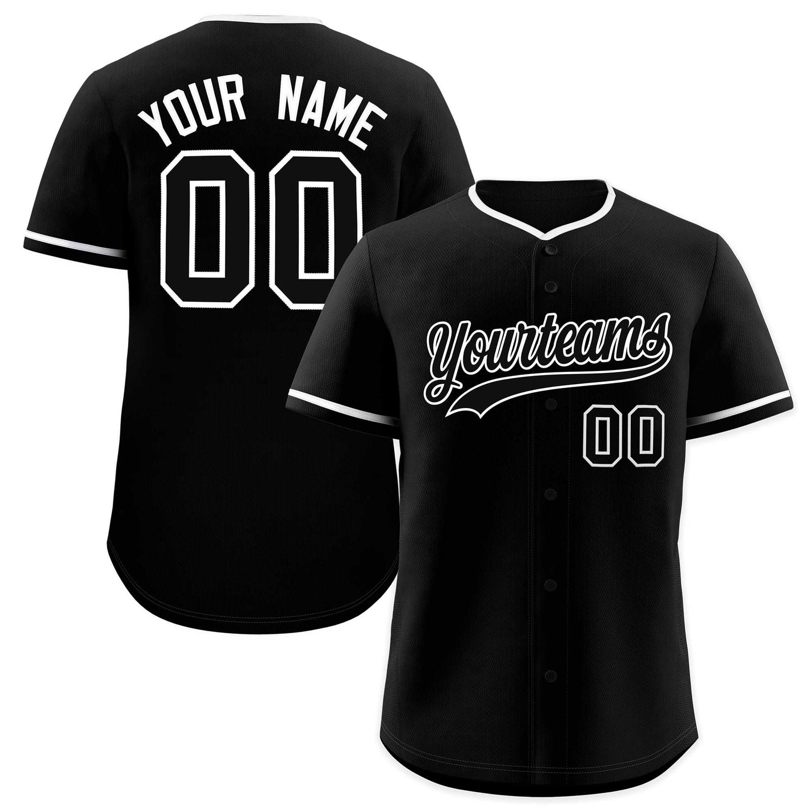 Custom Black White Classic Style Authentic Baseball Jersey