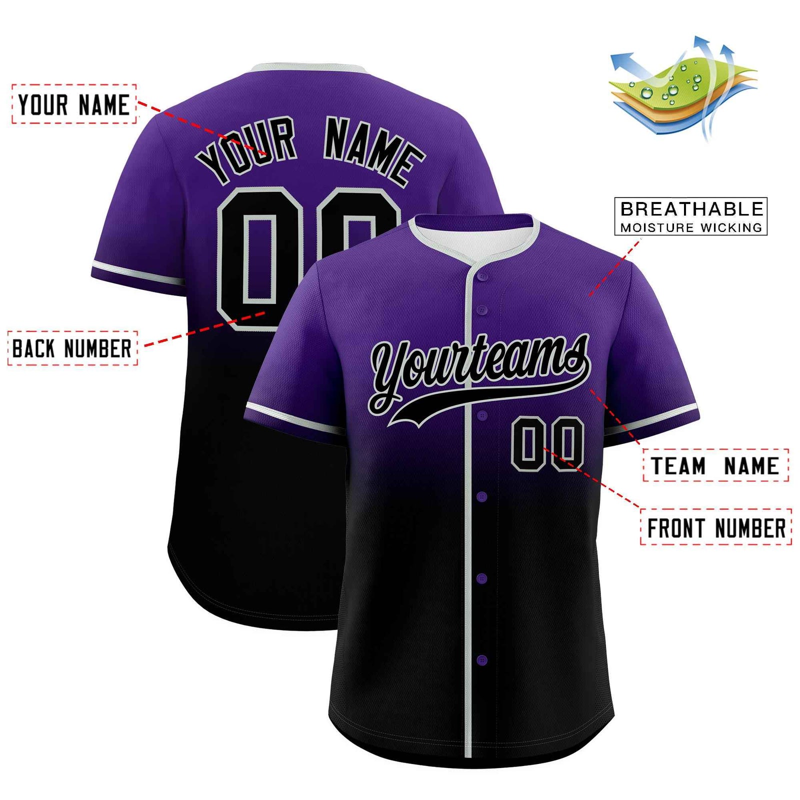 Custom Purple Black Gradient Fashion Authentic Baseball Jersey