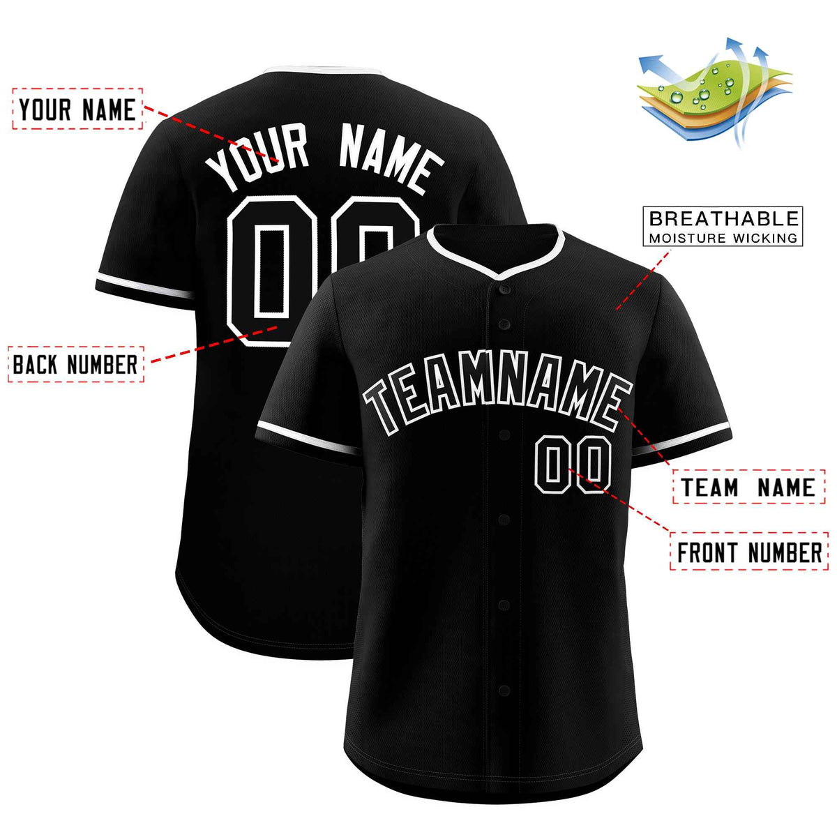 Custom Black White Classic Style Authentic Baseball Jersey