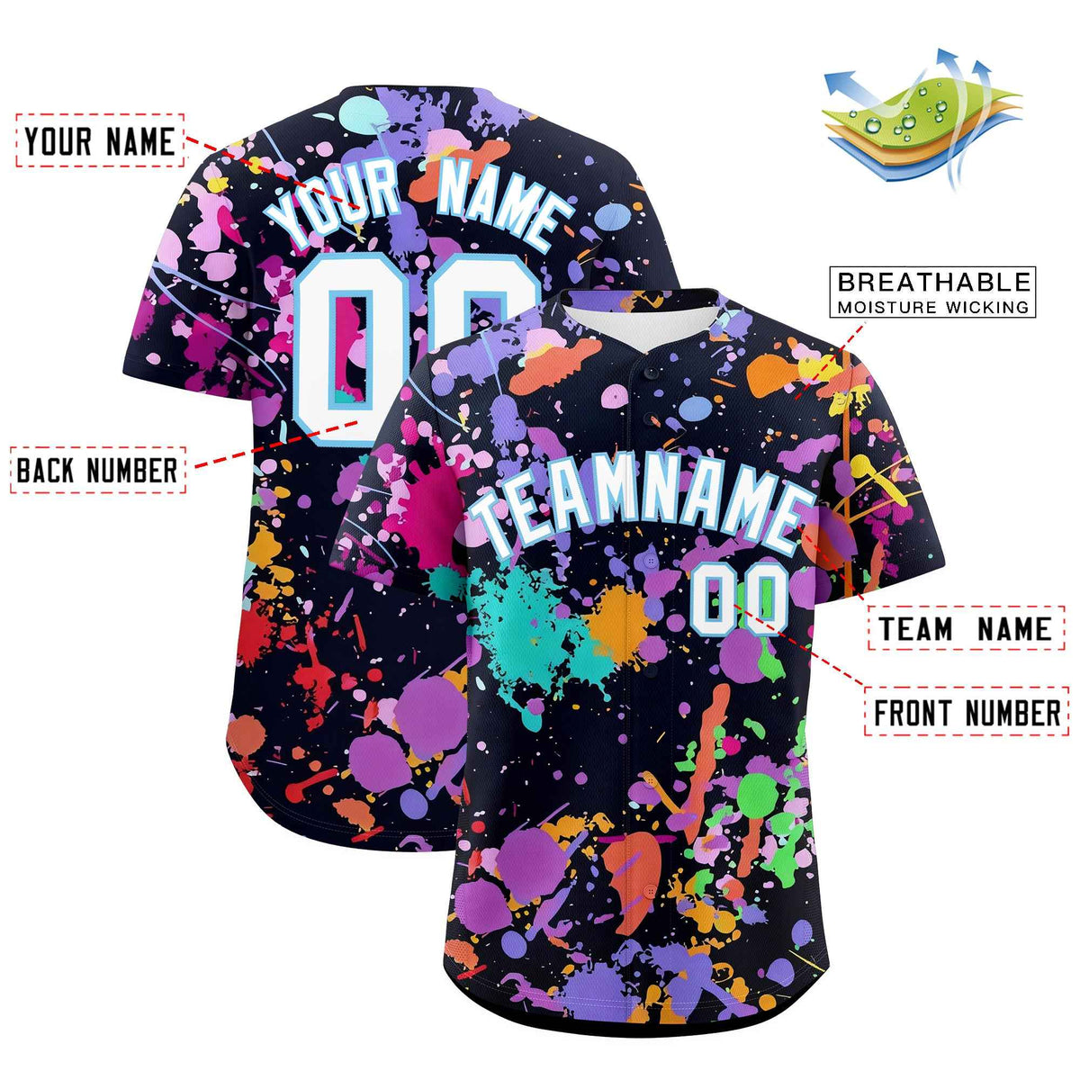 Custom Black White Splashes Graffiti Pattern Authentic Baseball Jersey