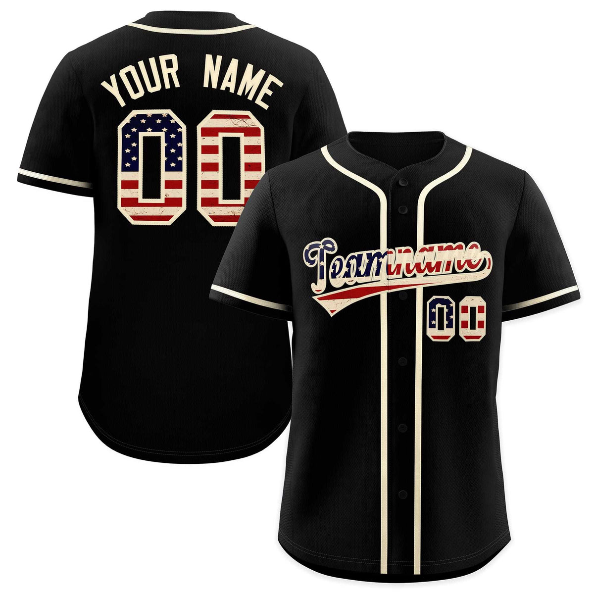 Custom Black Cream Vintage USA Flag Authentic Baseball Jersey| KXKSHOP