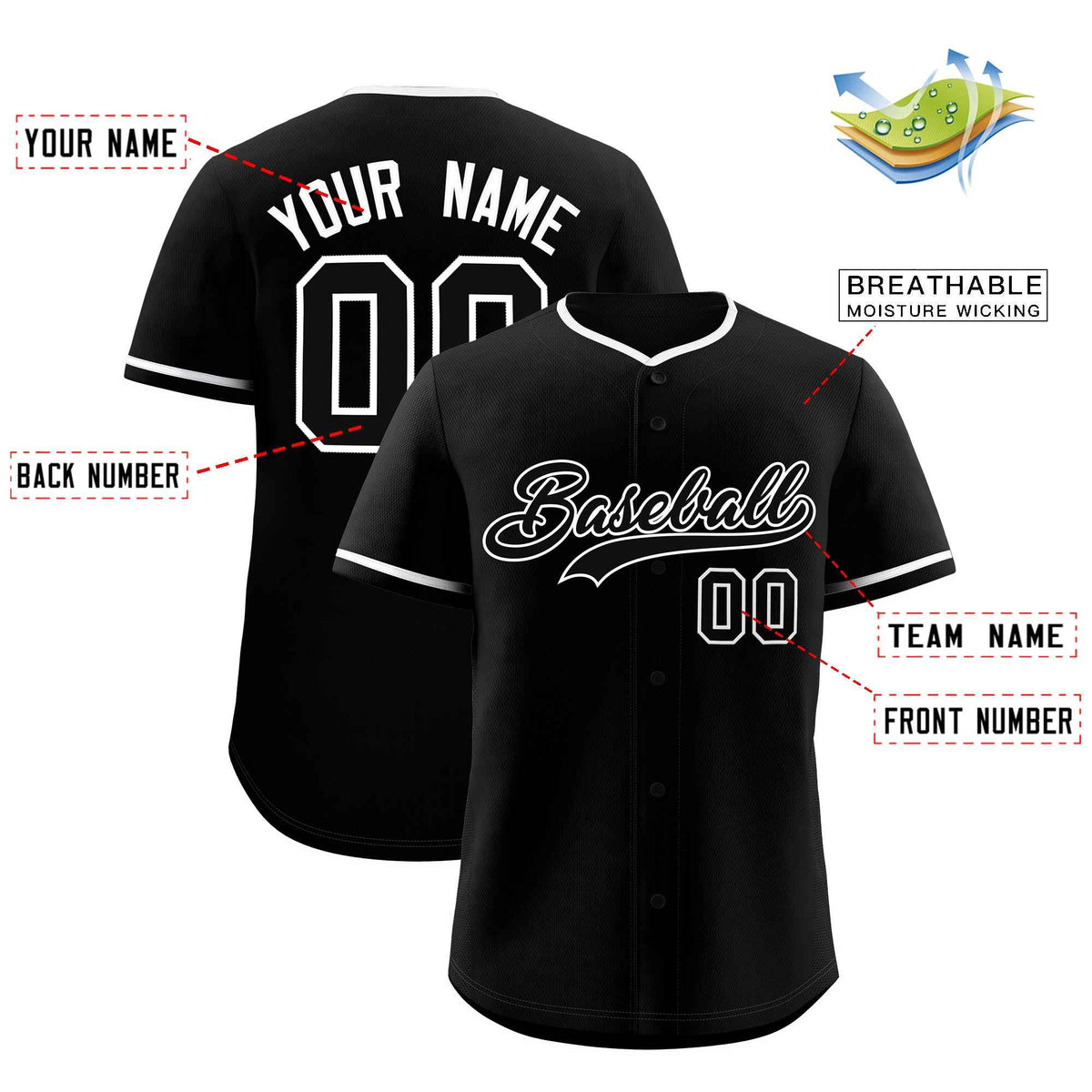 Custom Black White Classic Style Authentic Baseball Jersey