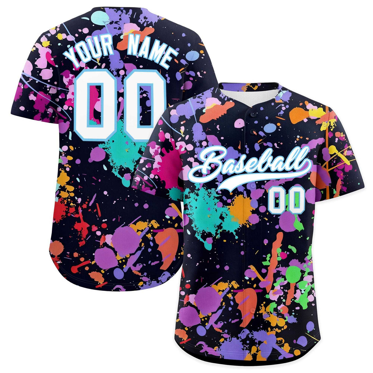 Custom Black White Splashes Graffiti Pattern Authentic Baseball Jersey