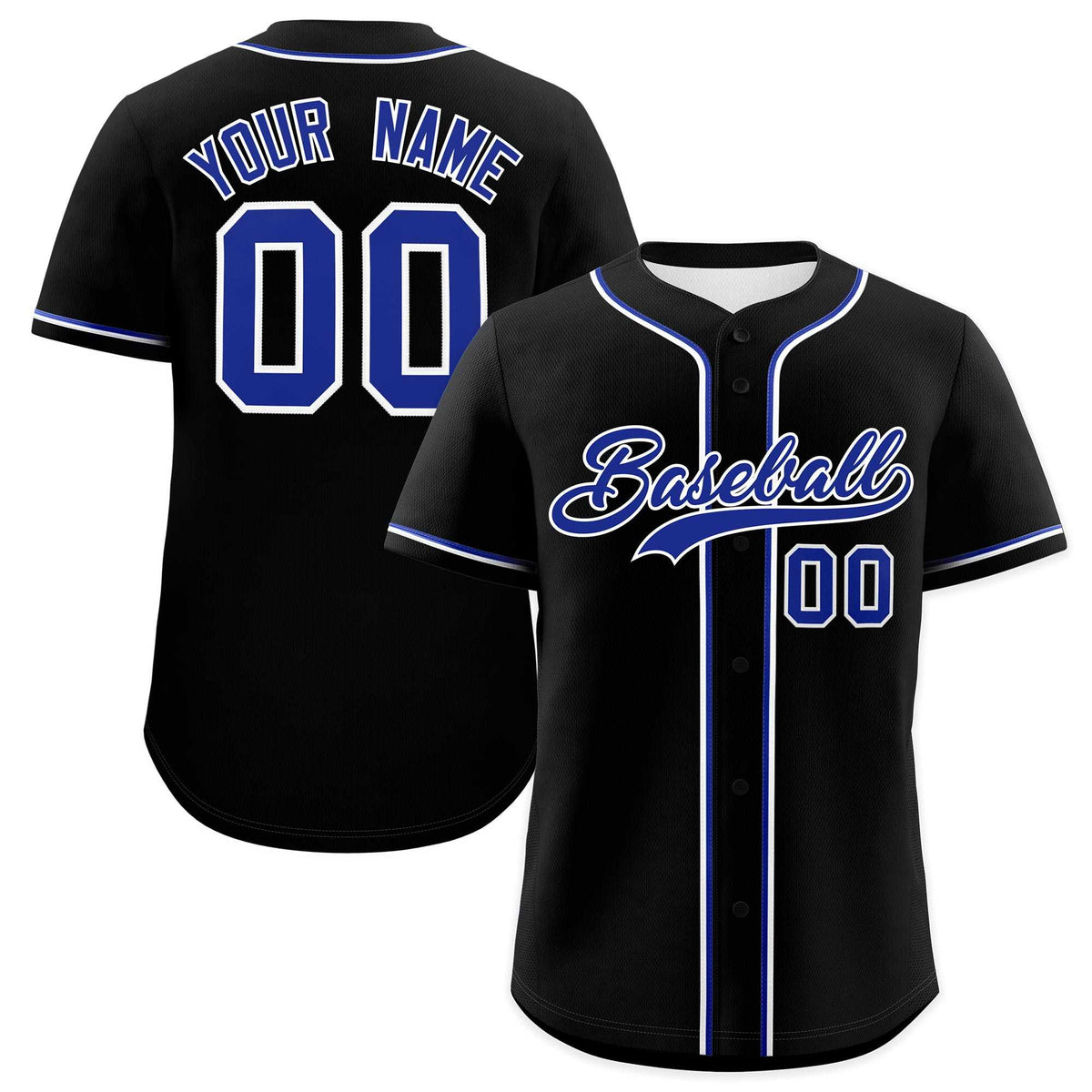 Custom Black Royal Blue Classic Style Authentic Baseball Jersey