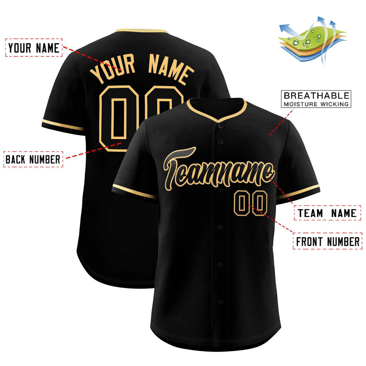 Custom Black Old Gold Classic Style Authentic Baseball Jersey