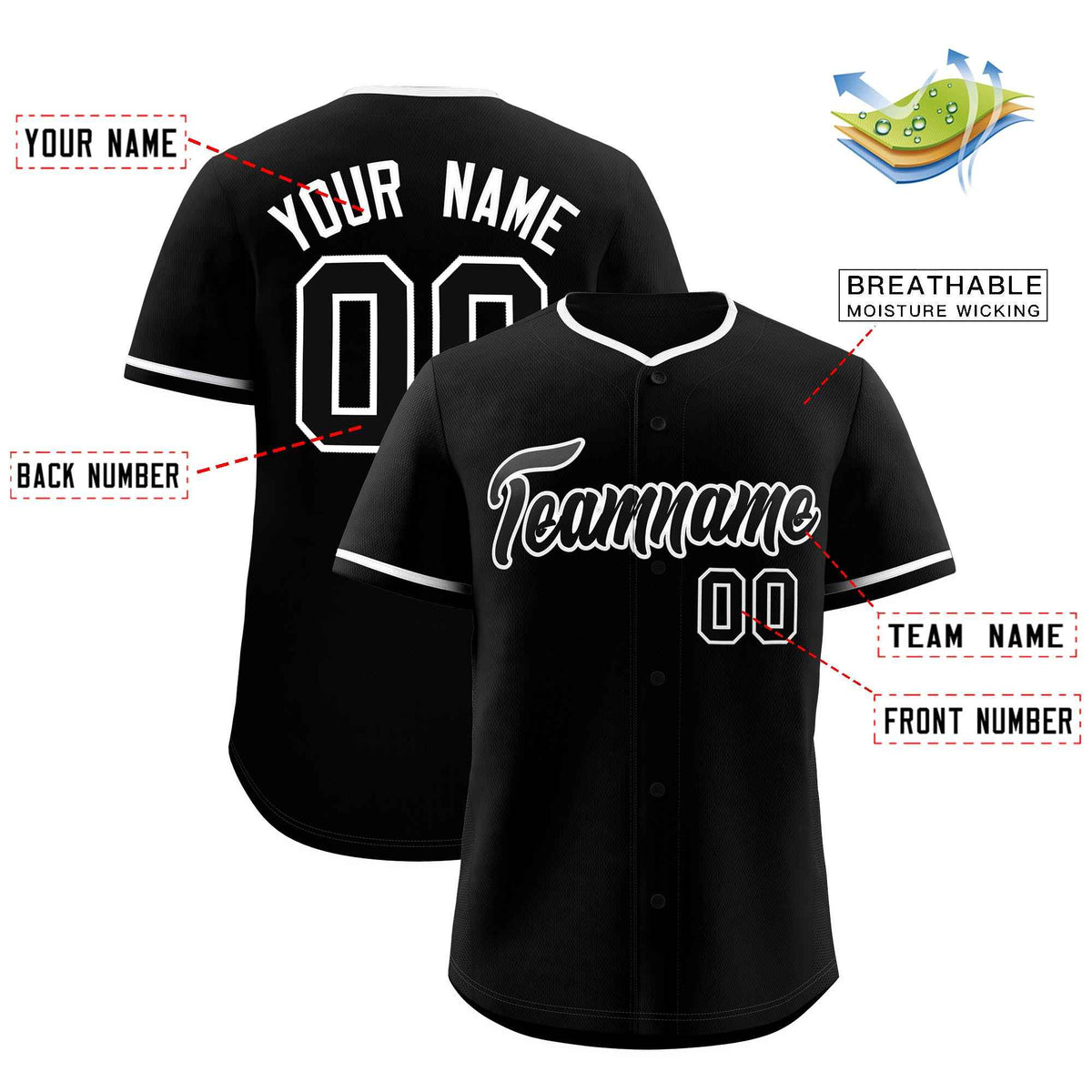 Custom Black White Classic Style Authentic Baseball Jersey