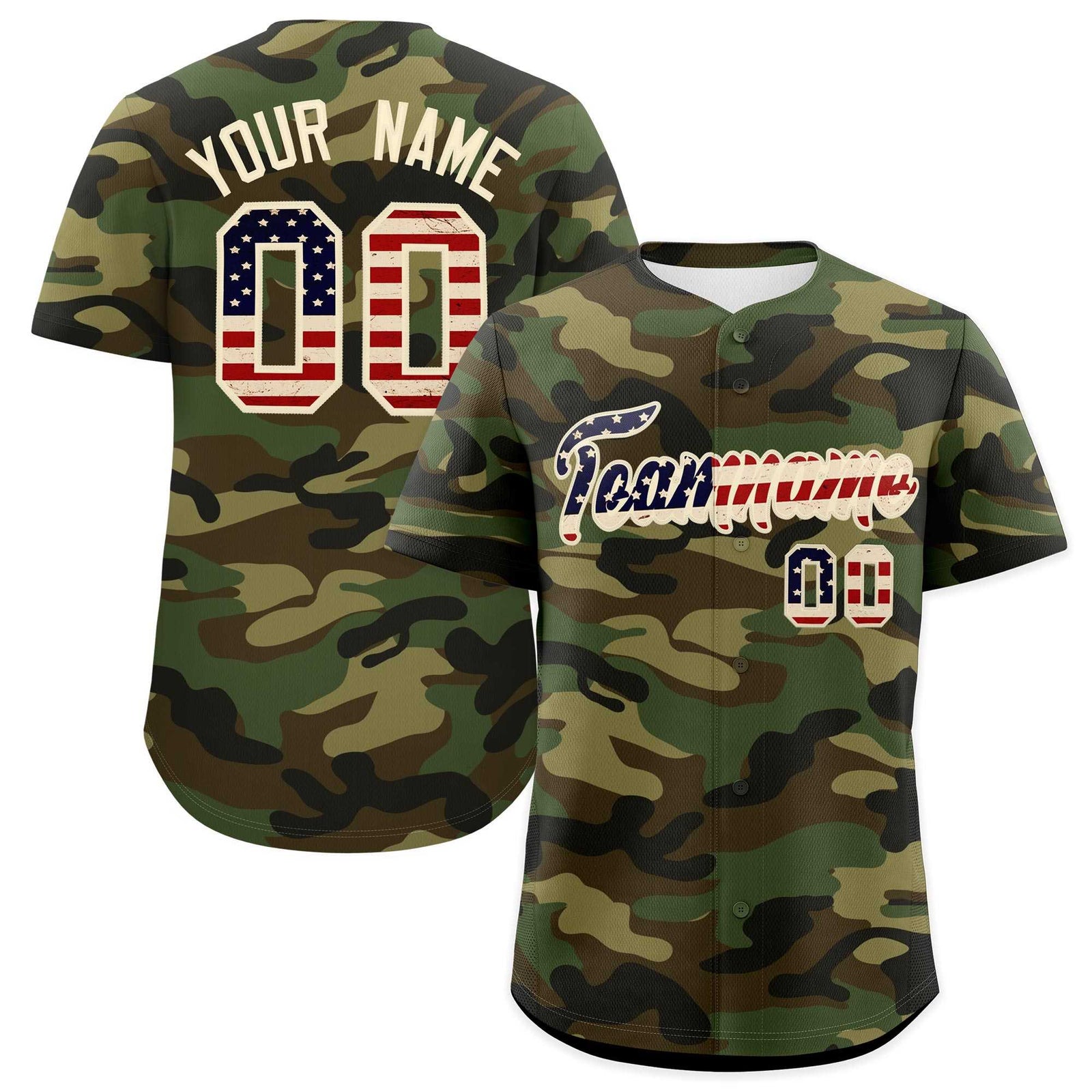 Custom Camo Cream Vintage USA Flag Authentic Salute To Service Baseball Jersey