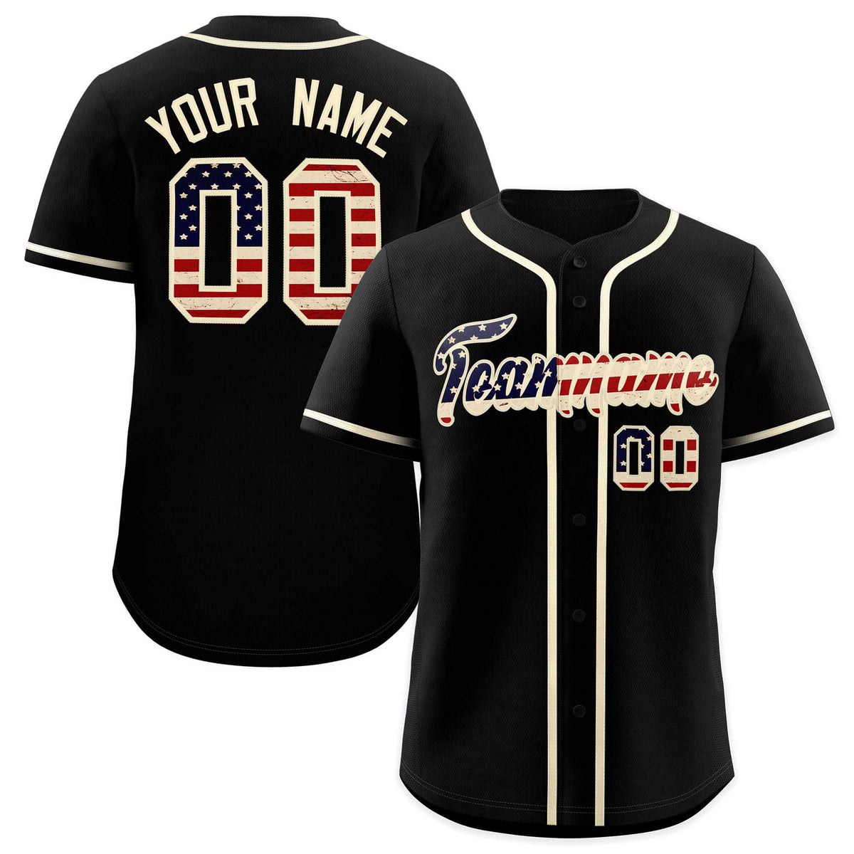 Custom Black Cream Vintage USA Flag Authentic Baseball Jersey