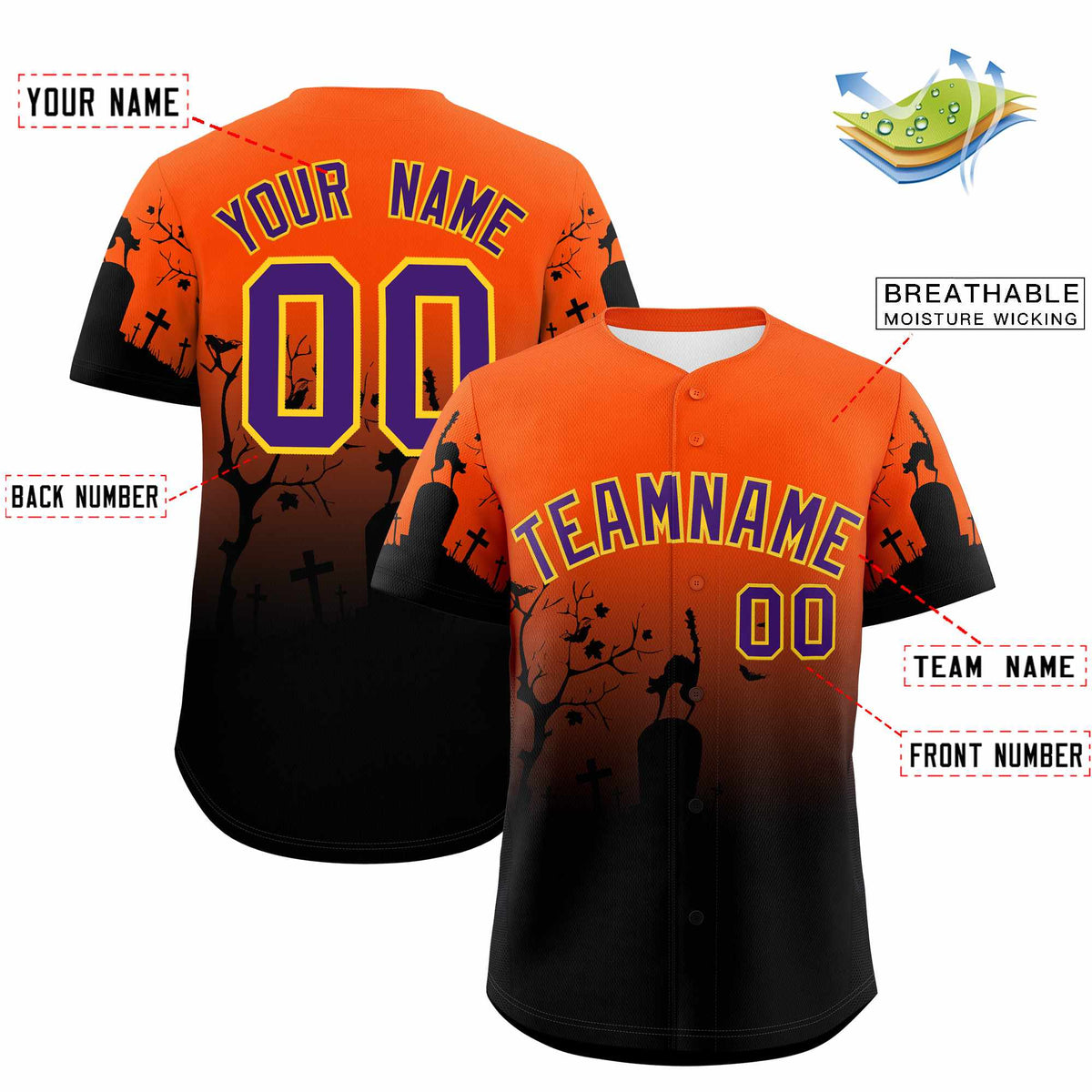 Custom Multi Color Halloween Authentic Baseball Jersey