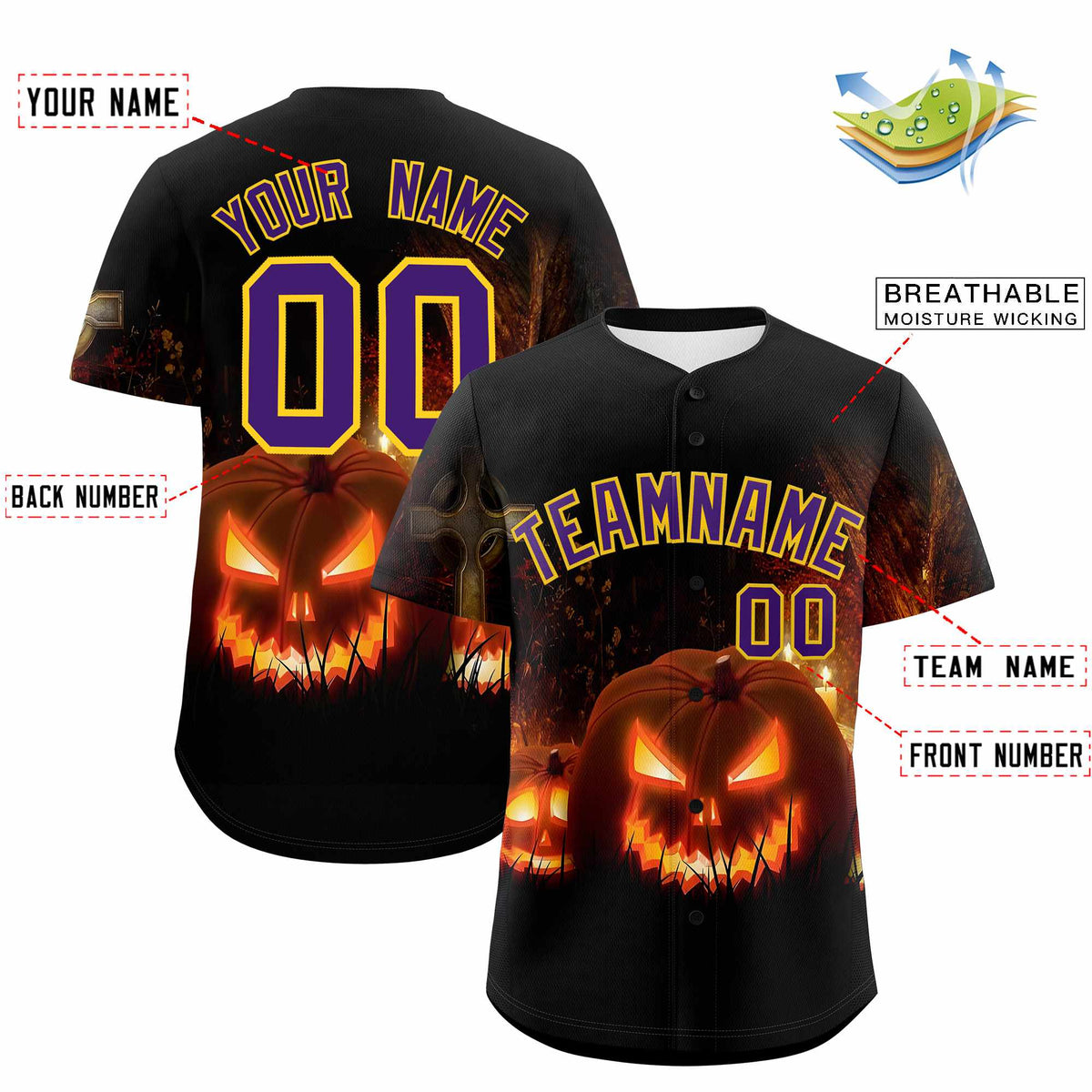 Custom Multi Color Halloween Authentic Baseball Jersey