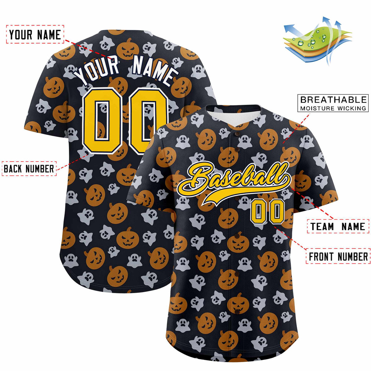 Custom Multi Color Halloween Authentic Baseball Jersey