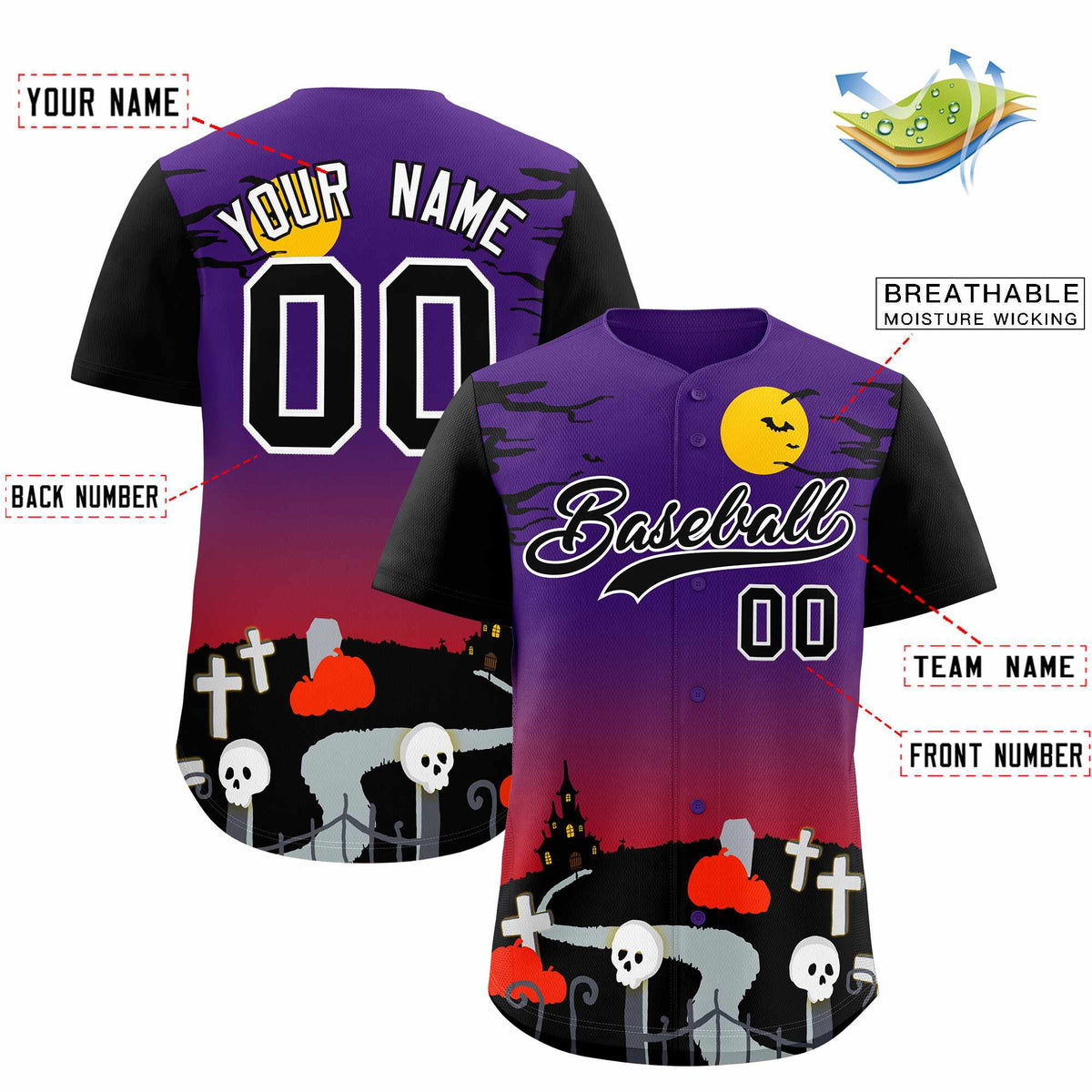 Custom Multi Color Halloween Authentic Baseball Jersey