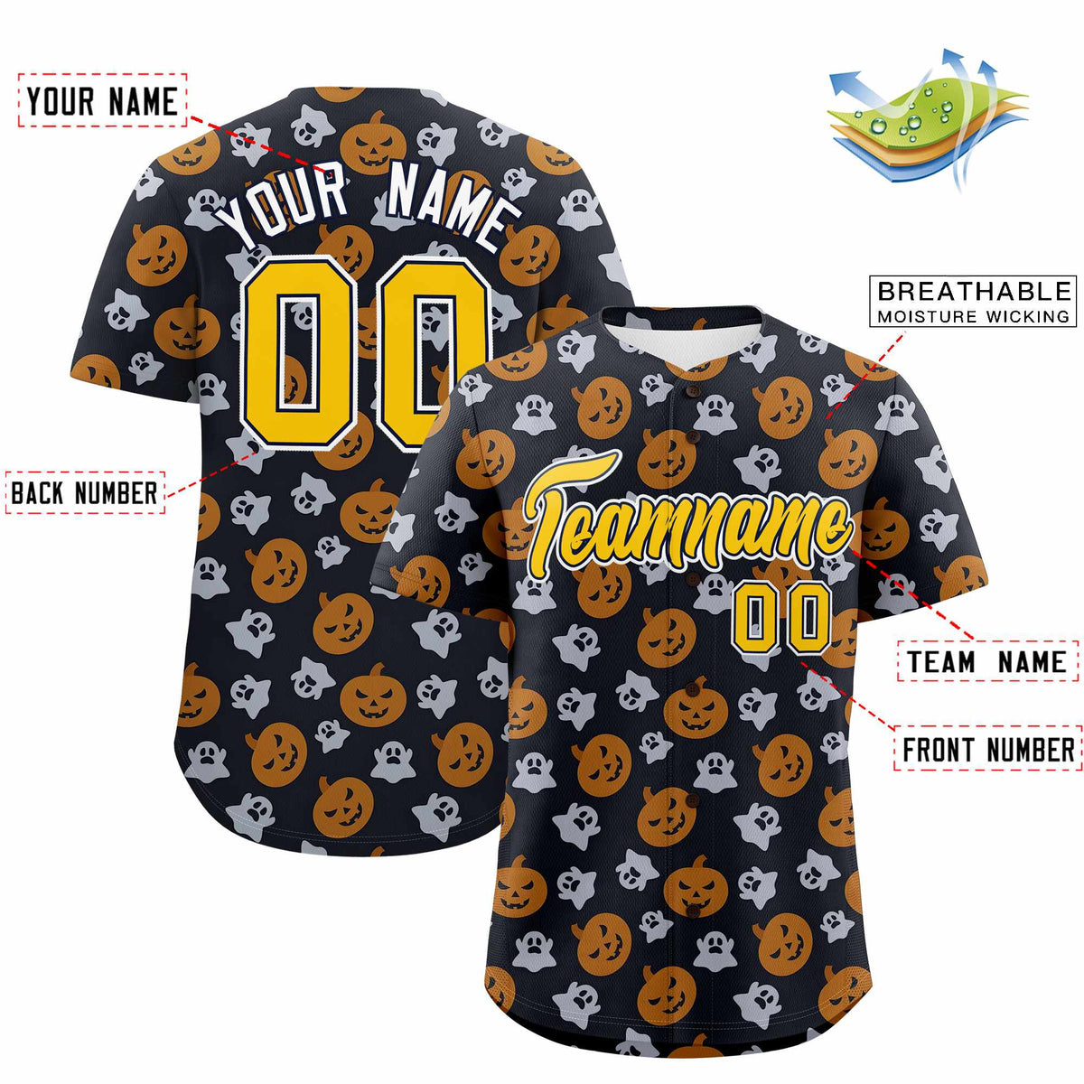 Custom Multi Color Halloween Authentic Baseball Jersey