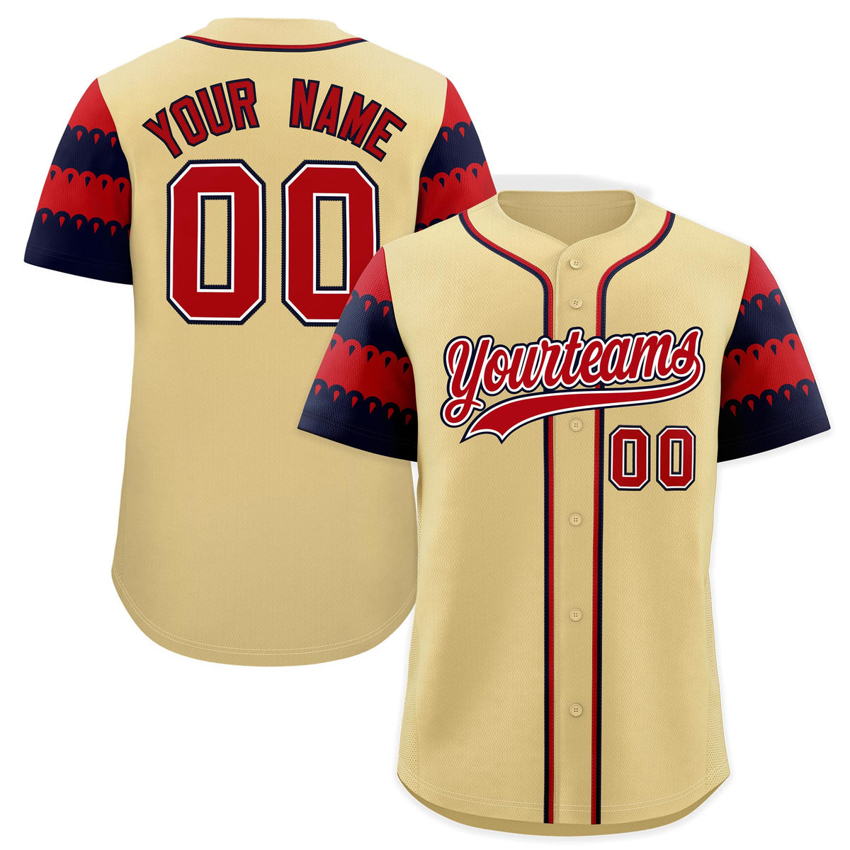 Custom Khaki Red Navy Sleeve Flag Lace Baseball Jersey | Sublimation Printed &amp; Embroidery,Add Name and Numbern,Perfect for Teams | KXKSHOP
