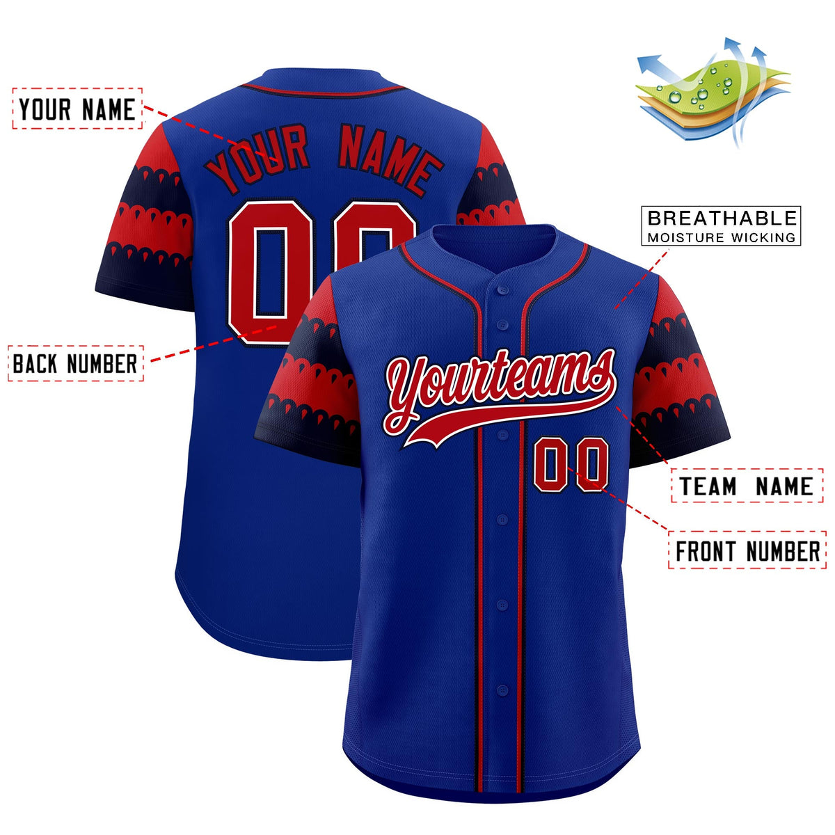 Custom Royal Red Navy Sleeve Flag Lace Baseball Jersey | Sublimation Printed & Embroidery,Add Name and Numbern,Perfect for Teams | KXKSHOP