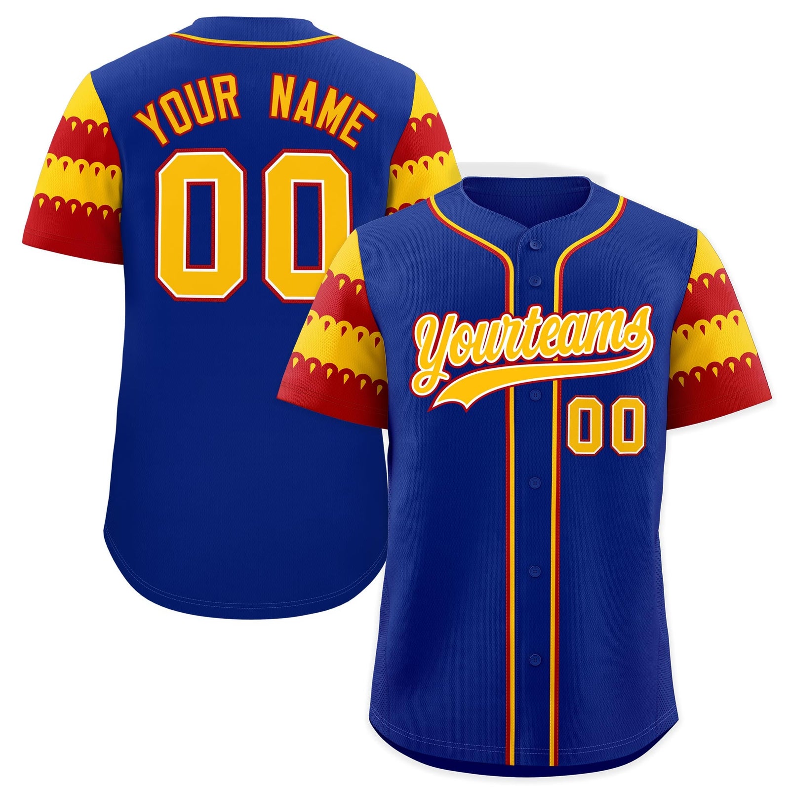 Custom Royal Gold Red Sleeve Flag Lace Baseball Jersey | Sublimation Printed & Embroidery,Add Name and Numbern,Perfect for Teams | KXKSHOP