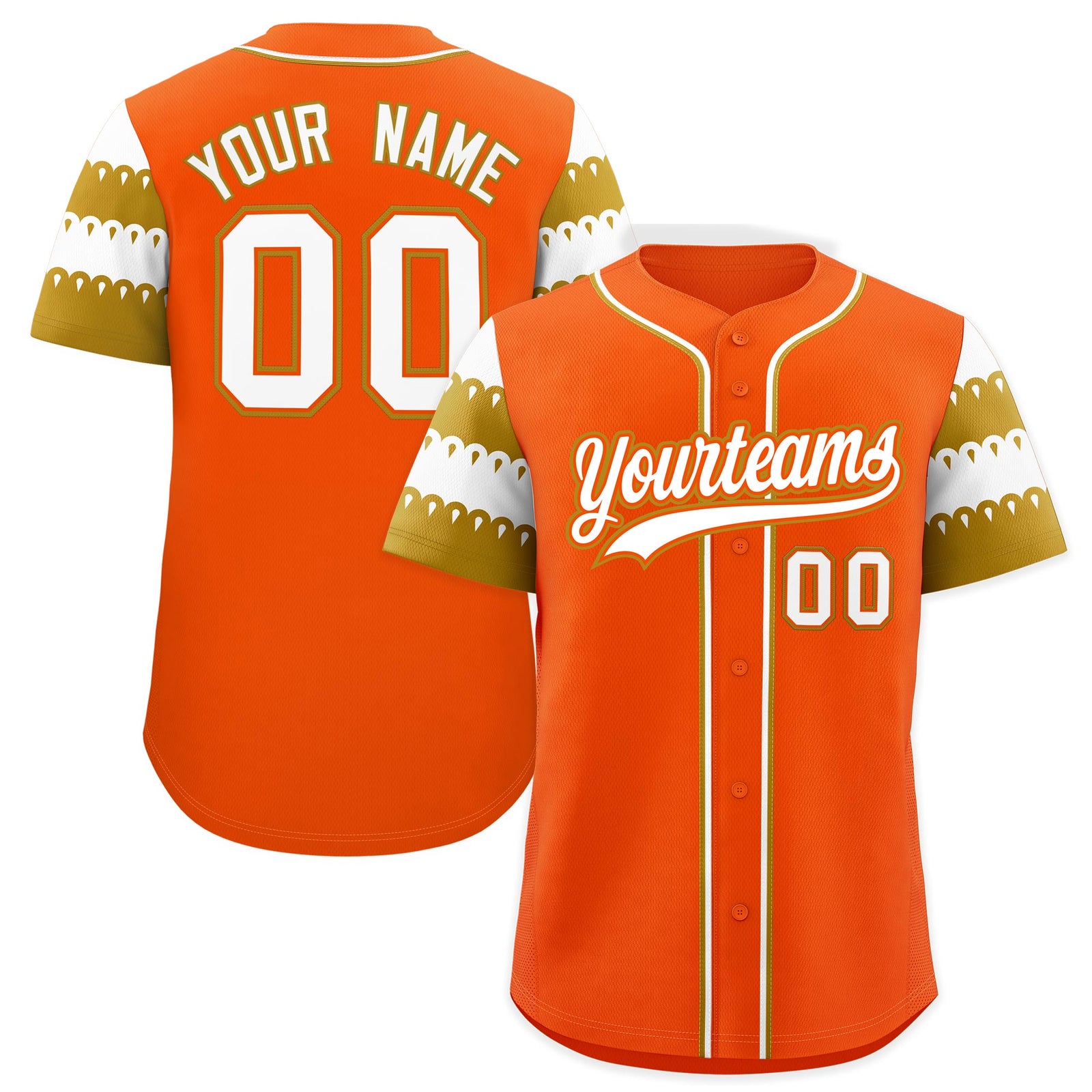 Custom Orange Old Gold White Sleeve Flag Lace Baseball Jersey | Sublimation Printed & Embroidery,Add Name and Numbern,Perfect for Teams | KXKSHOP