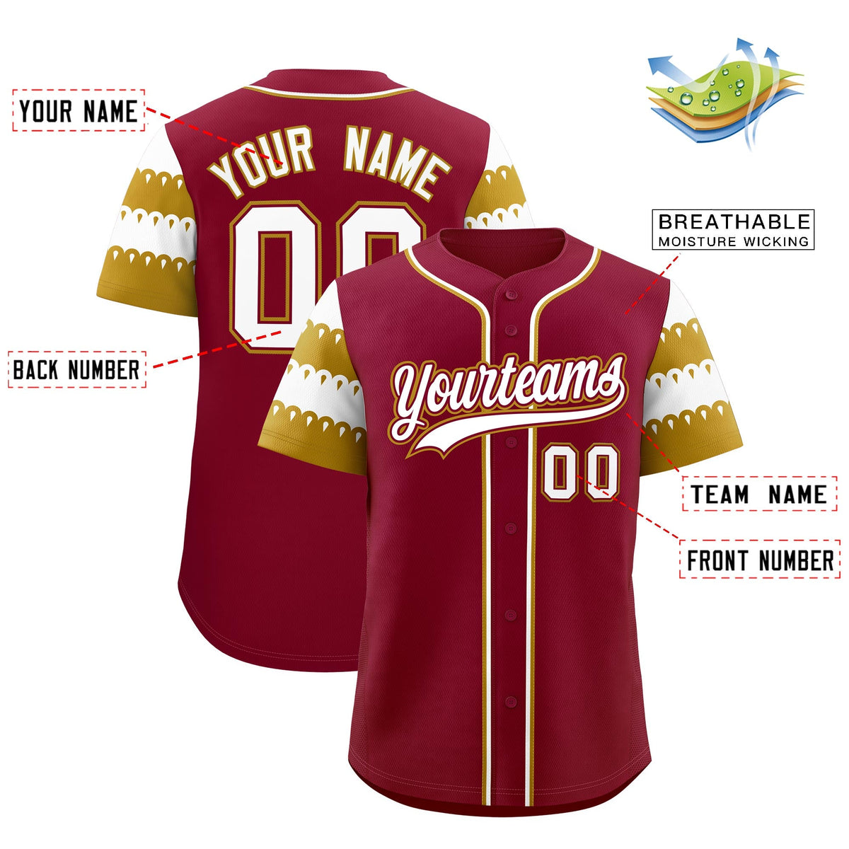 Custom Crimson Old Gold White Sleeve Flag Lace Baseball Jersey | Sublimation Printed &amp; Embroidery,Add Name and Numbern,Perfect for Teams | KXKSHOP