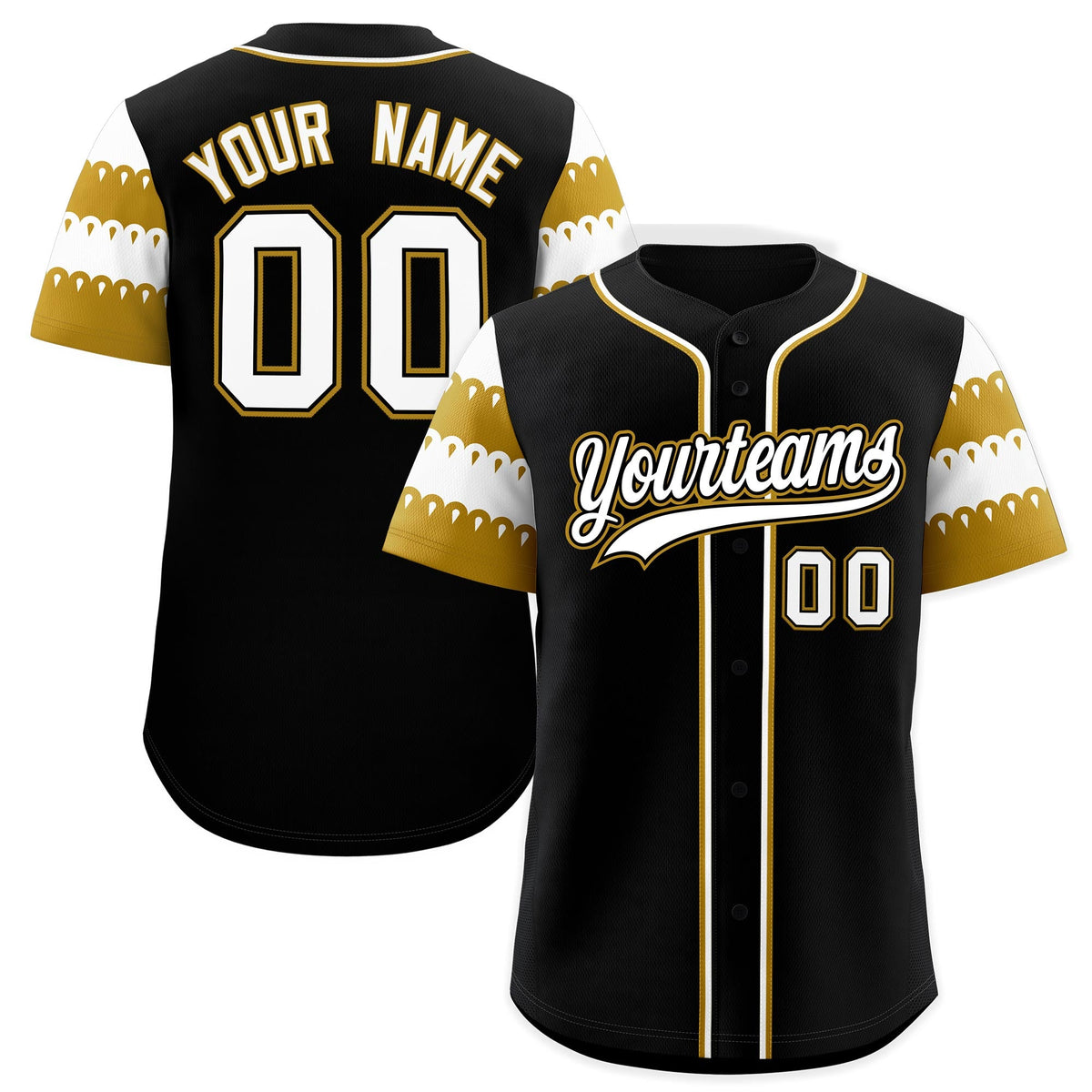 Custom Black Old Gold White Sleeve Flag Lace Baseball Jersey | Sublimation Printed &amp; Embroidery,Add Name and Numbern,Perfect for Teams | KXKSHOP