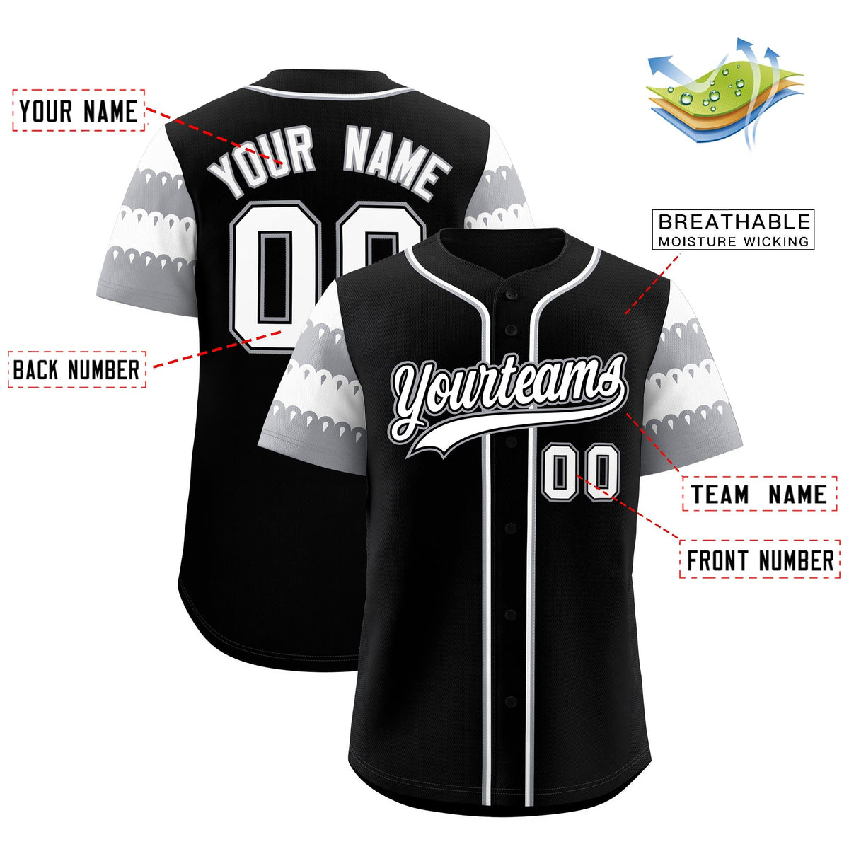 Custom Black Gray White Sleeve Flag Lace Baseball Jersey | Sublimation Printed & Embroidery,Add Name and Numbern,Perfect for Teams | KXKSHOP