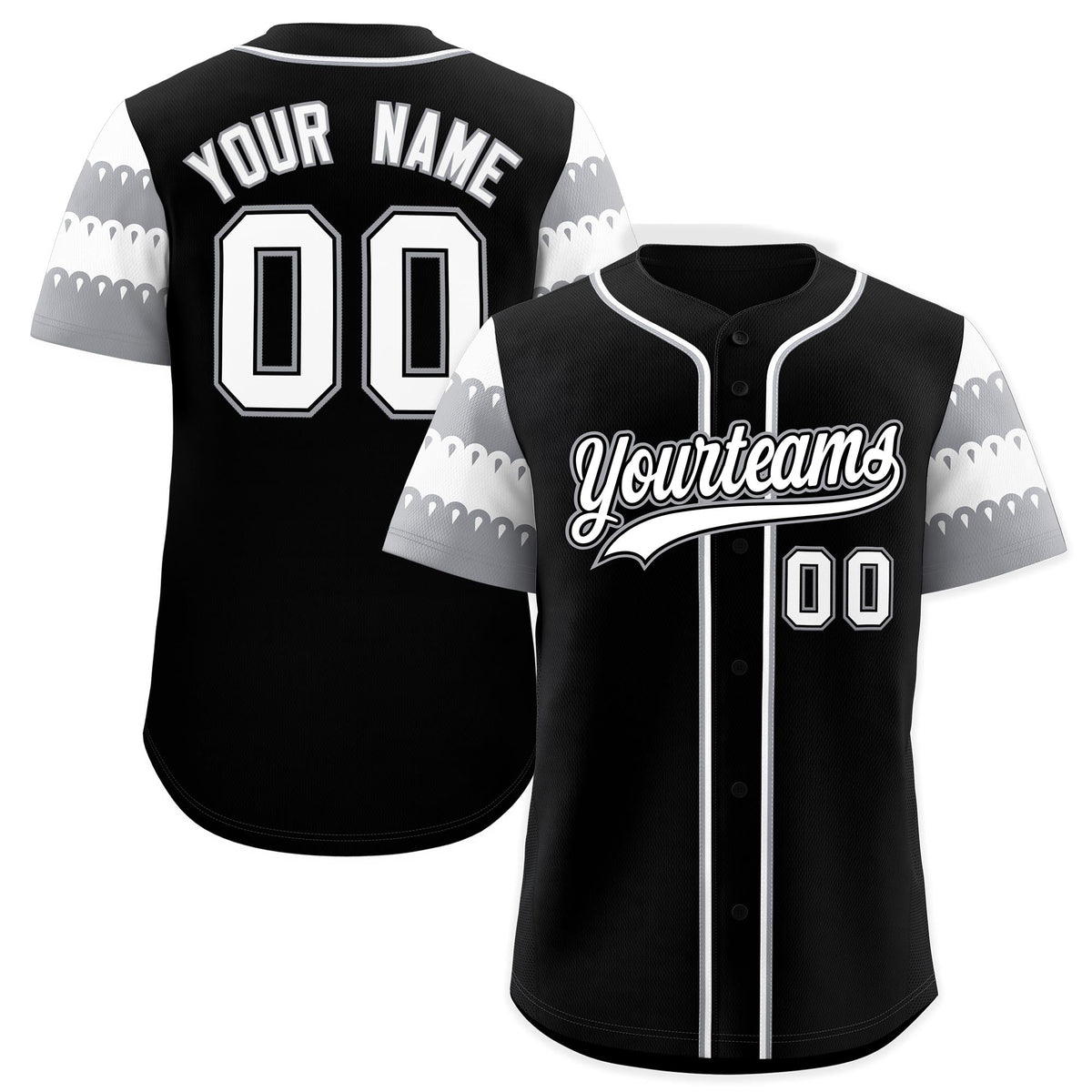 Custom Black Gray White Sleeve Flag Lace Baseball Jersey | Sublimation Printed & Embroidery,Add Name and Numbern,Perfect for Teams | KXKSHOP