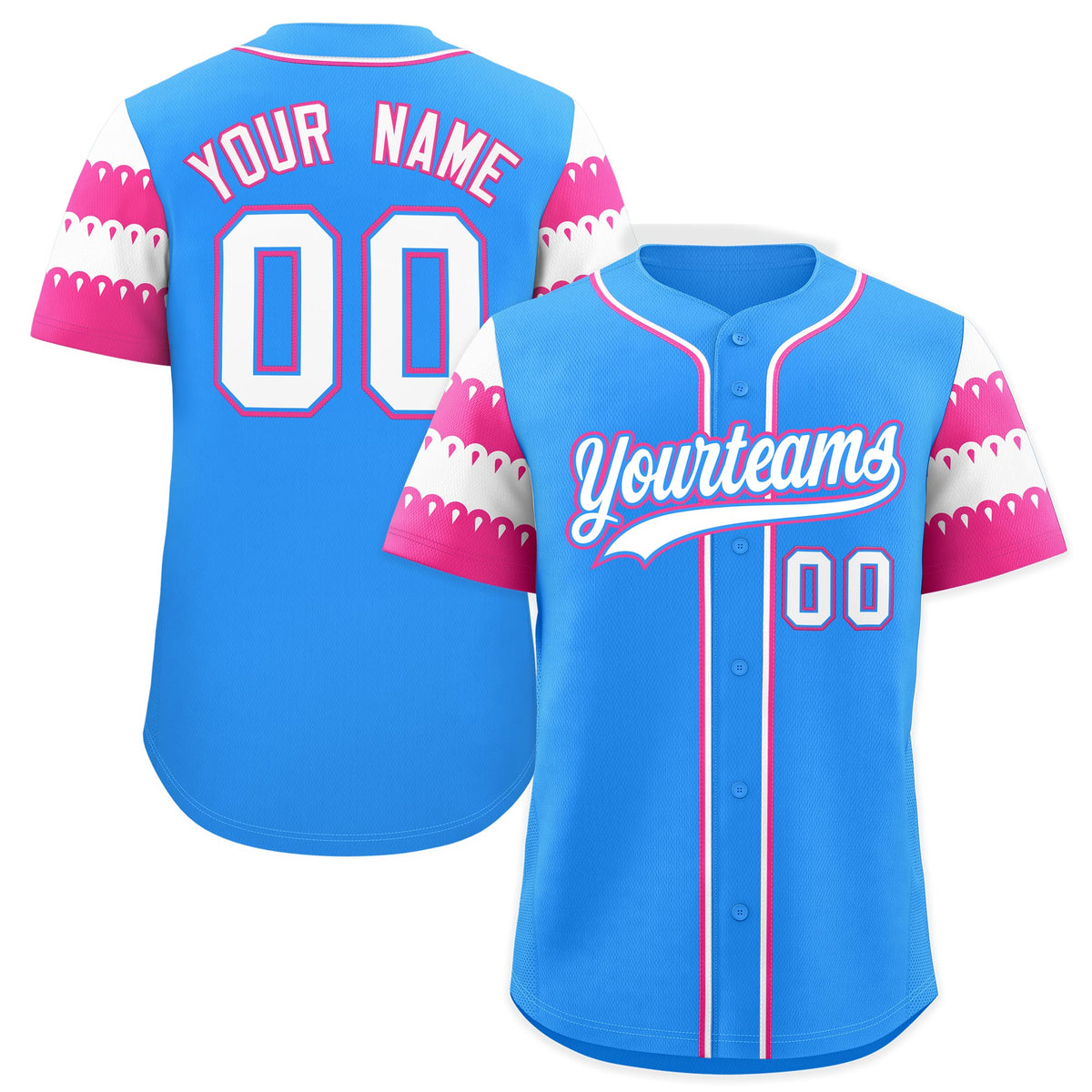 Custom Powder Blue Pink White Sleeve Flag Lace Baseball Jersey | Sublimation Printed & Embroidery,Add Name and Numbern,Perfect for Teams | KXKSHOP