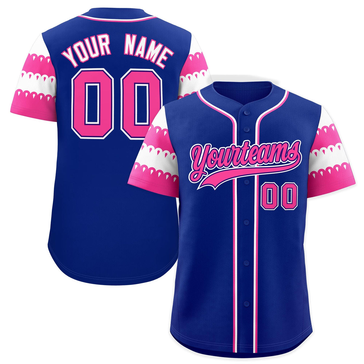 Custom Royal Pink White Sleeve Flag Lace Baseball Jersey | Sublimation Printed & Embroidery,Add Name and Numbern,Perfect for Teams | KXKSHOP