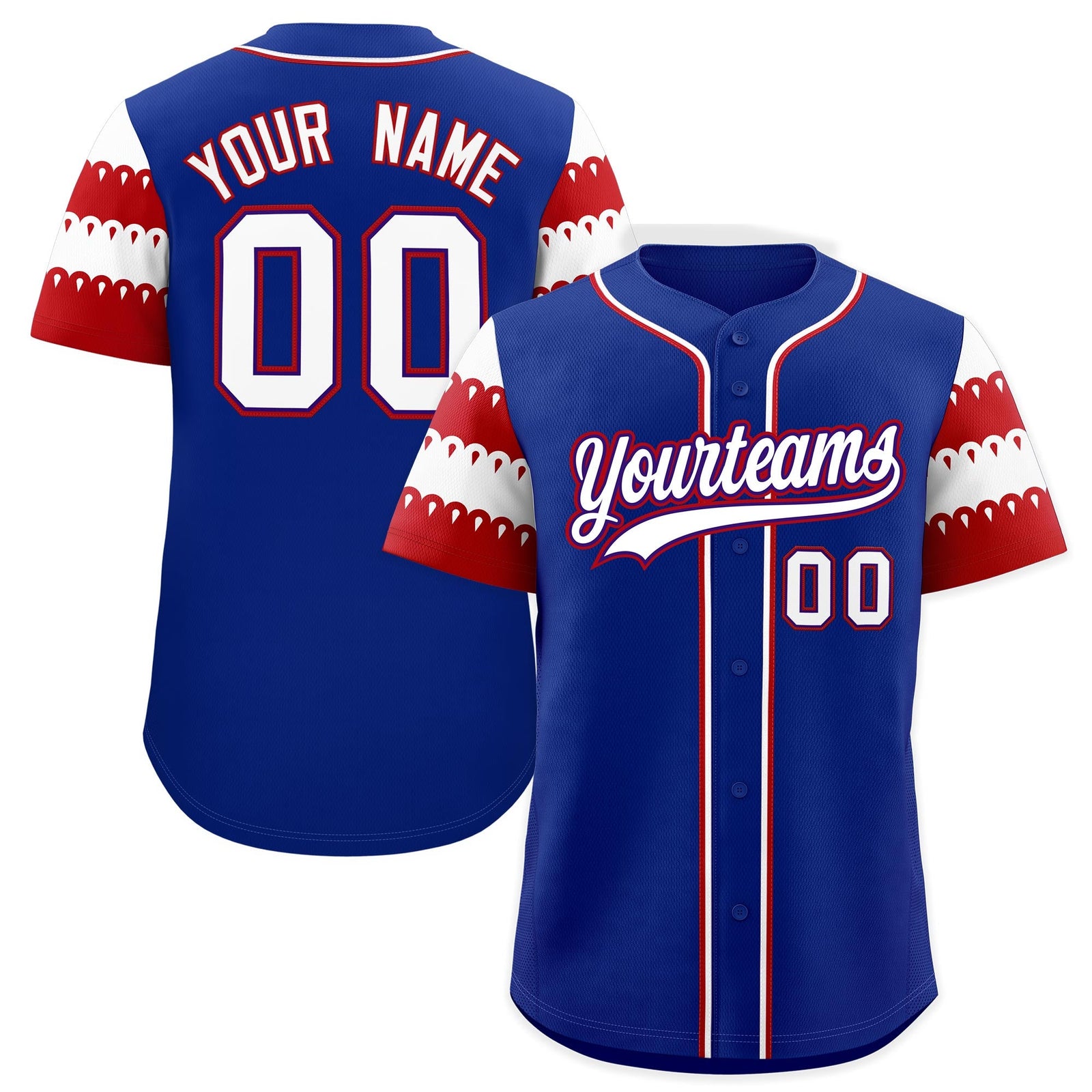 Custom Royal Red White Sleeve Flag Lace Baseball Jersey | Sublimation Printed & Embroidery,Add Name and Numbern,Perfect for Teams | KXKSHOP