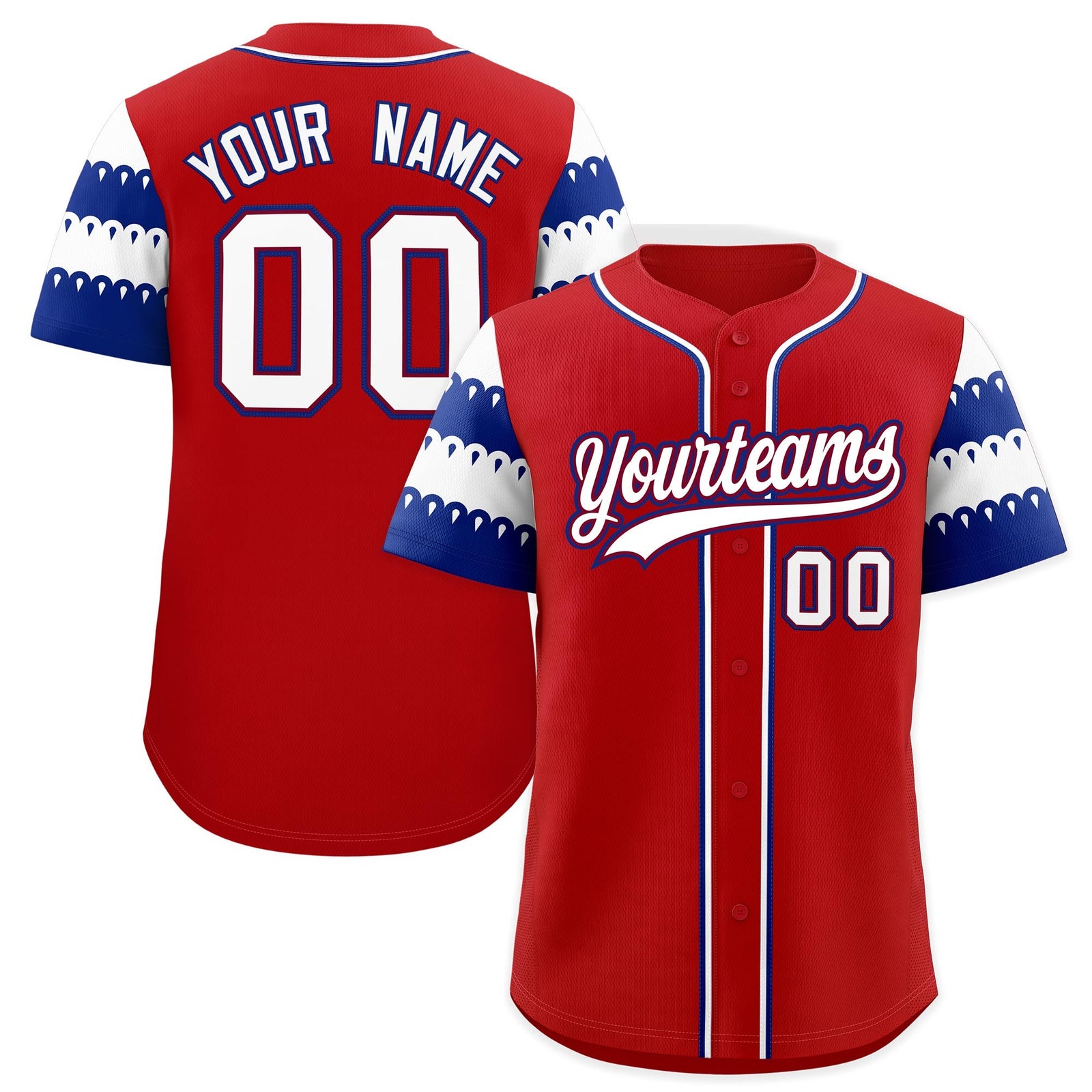 Custom Red Royal White Sleeve Flag Lace Baseball Jersey | Sublimation Printed & Embroidery,Add Name and Numbern,Perfect for Teams | KXKSHOP