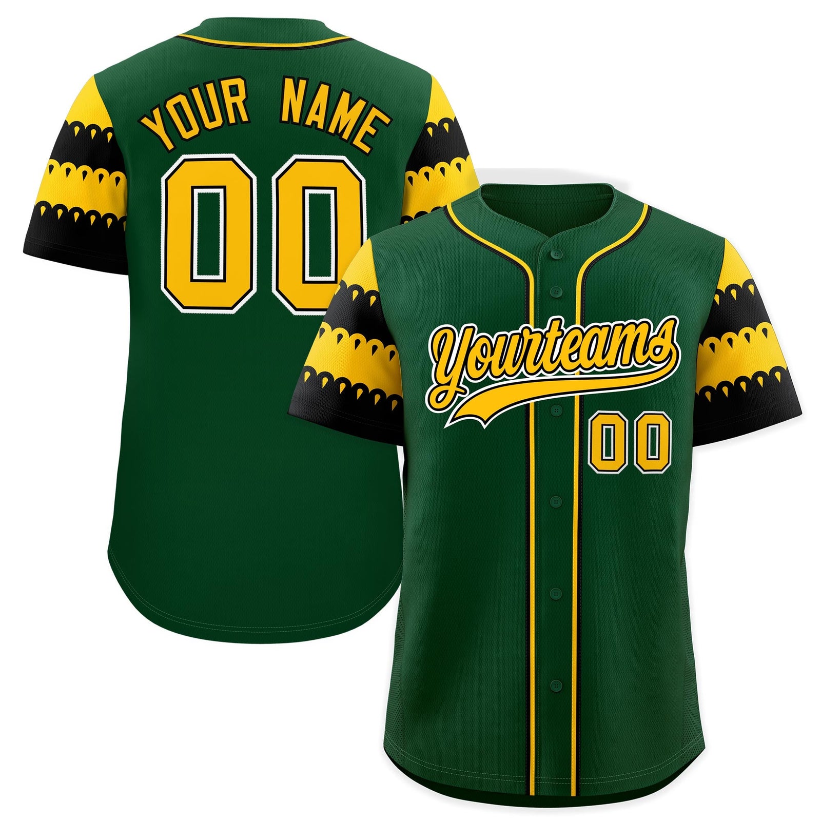 Custom Green Gold Black Sleeve Flag Lace Baseball Jersey | Sublimation Printed & Embroidery,Add Name and Numbern,Perfect for Teams | KXKSHOP
