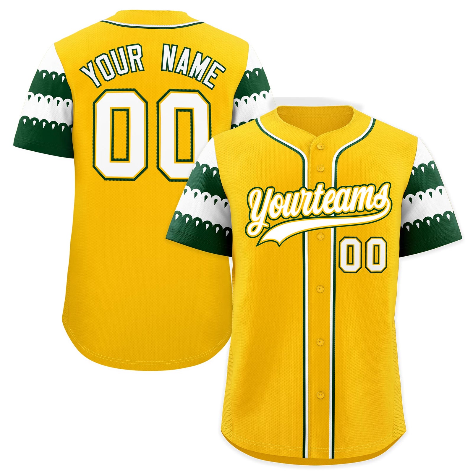 Custom Gold Green White Sleeve Flag Lace Baseball Jersey | Sublimation Printed & Embroidery,Add Name and Numbern,Perfect for Teams | KXKSHOP
