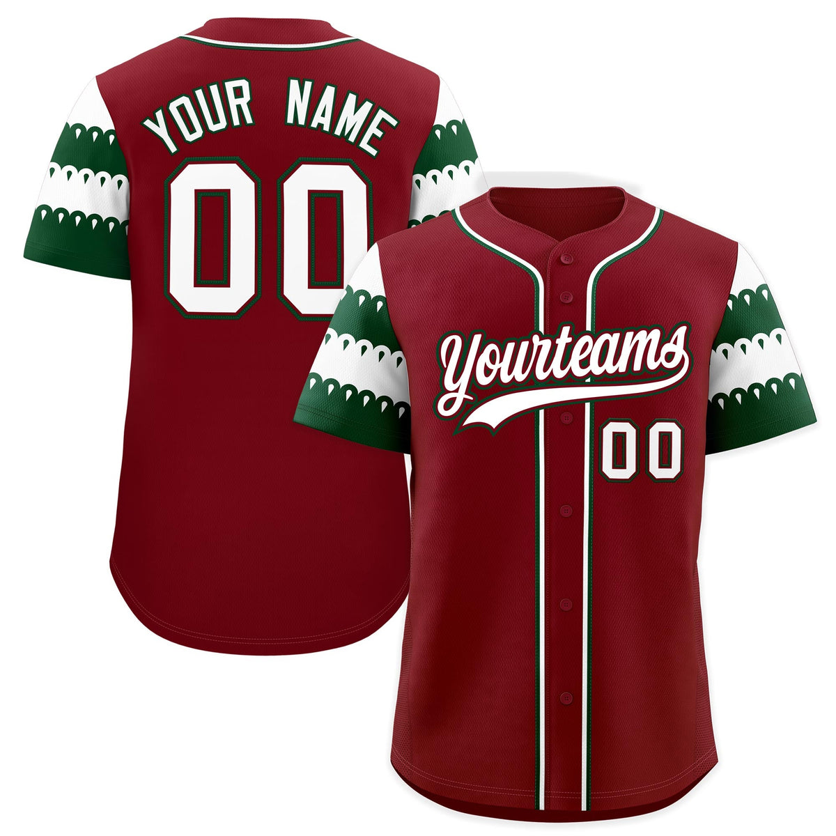 Custom Crimson Green White Sleeve Flag Lace Baseball Jersey | Sublimation Printed & Embroidery,Add Name and Numbern,Perfect for Teams | KXKSHOP