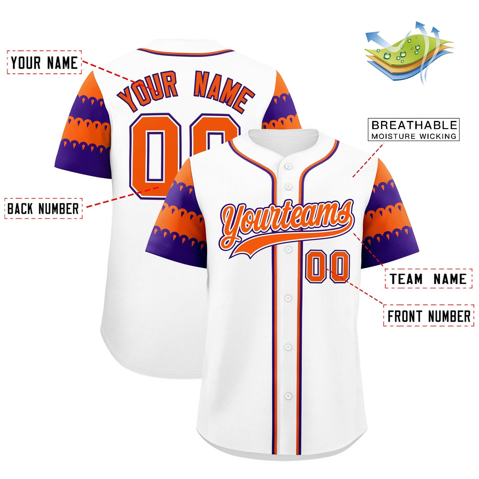 Custom White Orange Purple Sleeve Flag Lace Baseball Jersey | Sublimation Printed & Embroidery,Add Name and Numbern,Perfect for Teams | KXKSHOP