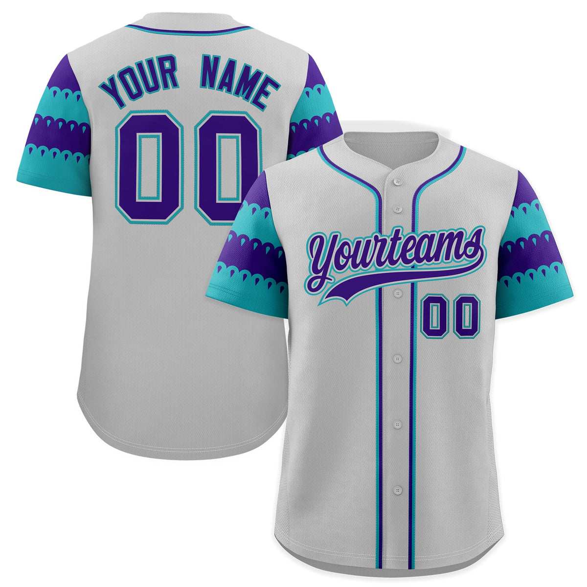 Custom Gray Aqua Purple Sleeve Flag Lace Baseball Jersey | Sublimation Printed & Embroidery,Add Name and Numbern,Perfect for Teams | KXKSHOP