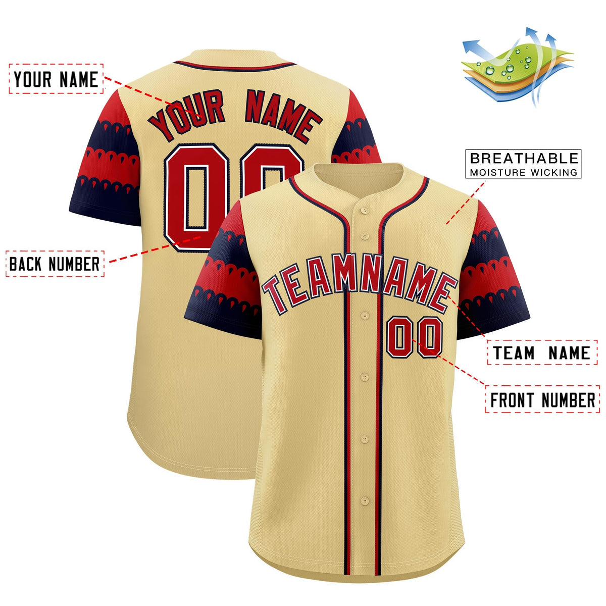 Custom Khaki Red Navy Sleeve Flag Lace Baseball Jersey | Sublimation Printed &amp; Embroidery,Add Name and Numbern,Perfect for Teams | KXKSHOP