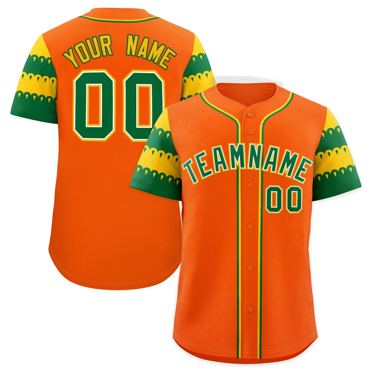 Custom Orange Gold Kelly Green Sleeve Flag Lace Baseball Jersey | Sublimation Printed &amp; Embroidery,Add Name and Numbern,Perfect for Teams | KXKSHOP