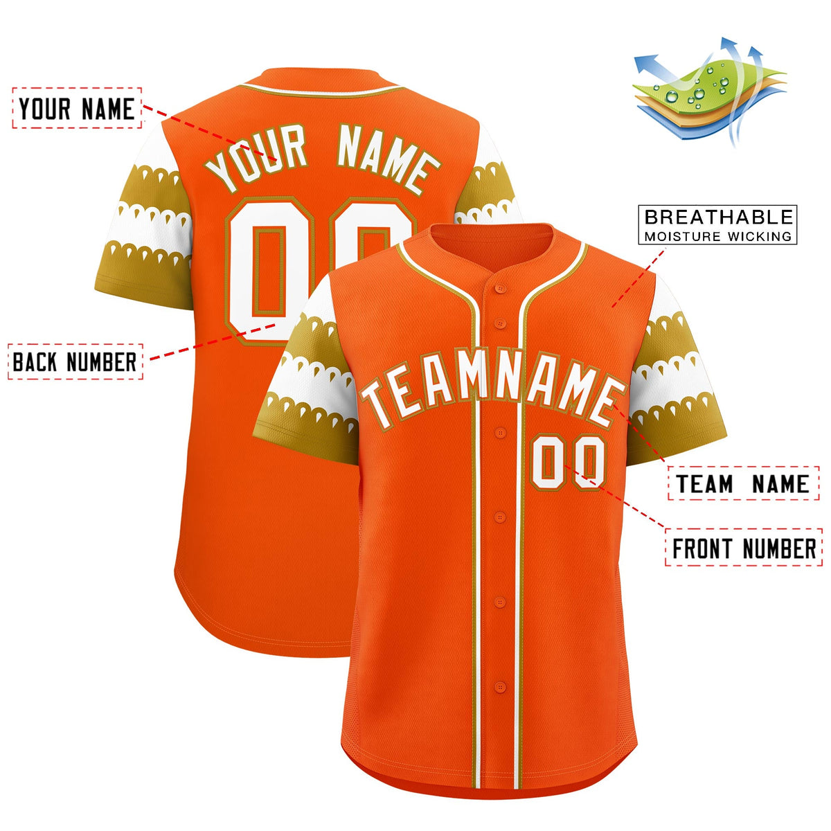 Custom Orange Old Gold White Sleeve Flag Lace Baseball Jersey | Sublimation Printed &amp; Embroidery,Add Name and Numbern,Perfect for Teams | KXKSHOP