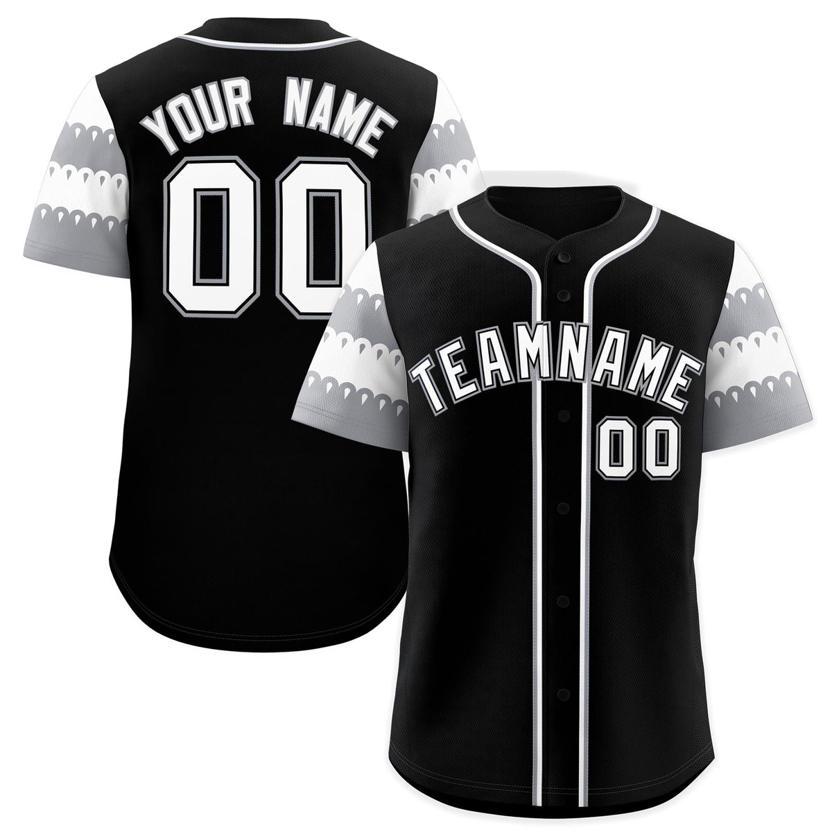 Custom Black Gray White Sleeve Flag Lace Baseball Jersey | Sublimation Printed & Embroidery,Add Name and Numbern,Perfect for Teams | KXKSHOP