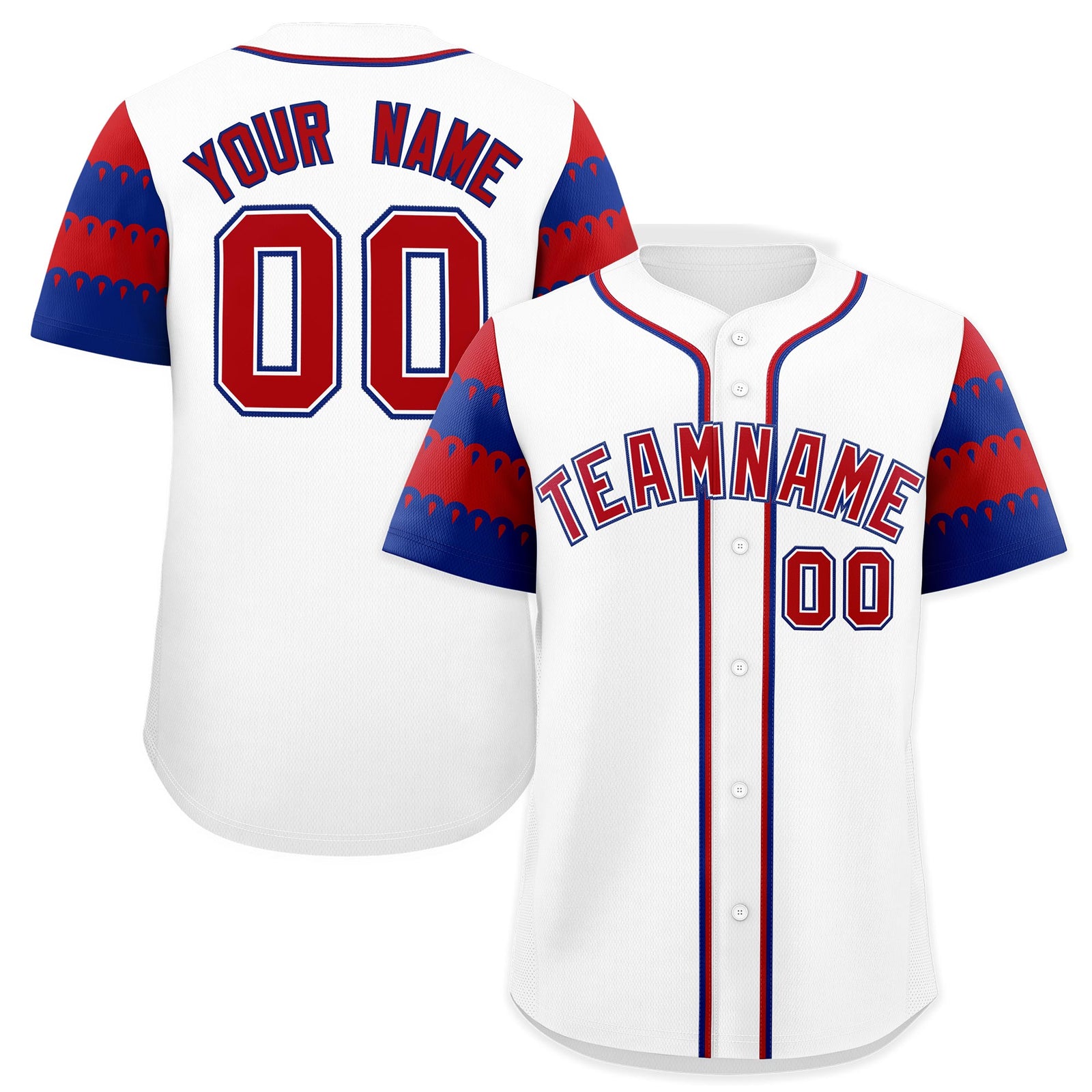 Custom White Royal Red Sleeve Flag Lace Baseball Jersey | Sublimation Printed & Embroidery,Add Name and Numbern,Perfect for Teams | KXKSHOP