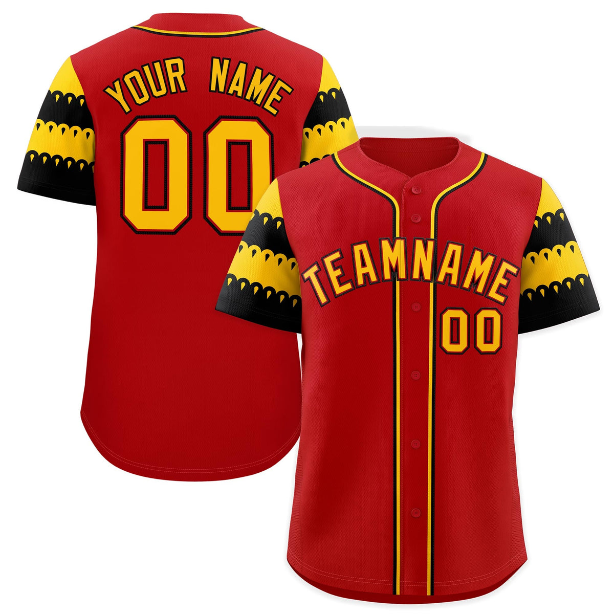 Custom Red Black Gold Sleeve Flag Lace Baseball Jersey | Sublimation Printed & Embroidery,Add Name and Numbern,Perfect for Teams | KXKSHOP