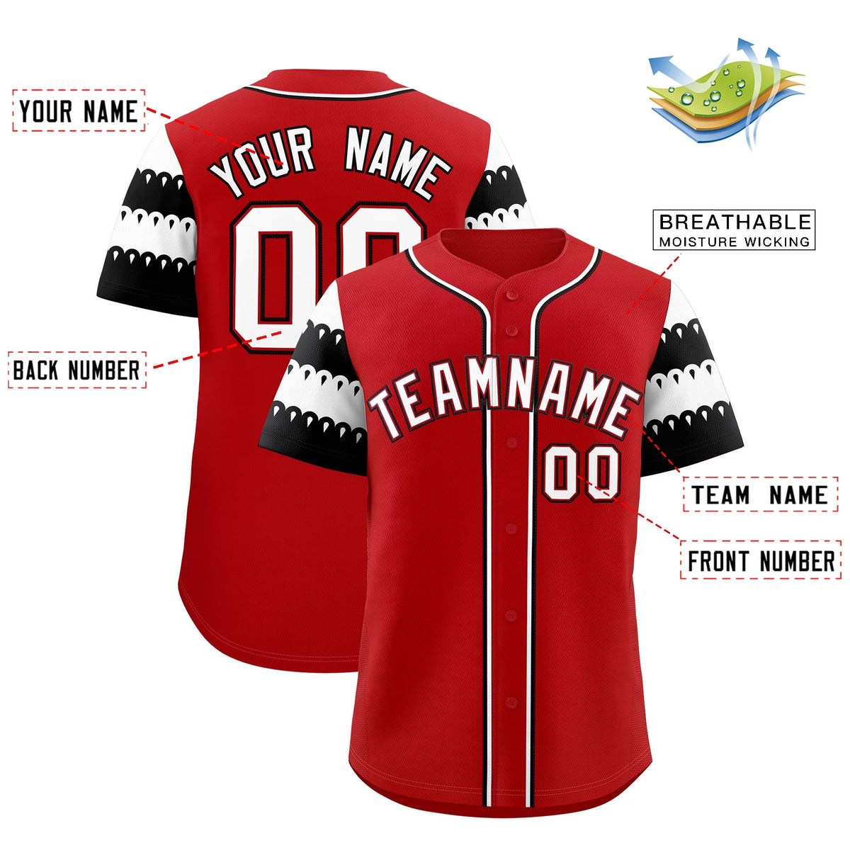 Custom Red White Black Sleeve Flag Lace Baseball Jersey | Sublimation Printed & Embroidery,Add Name and Numbern,Perfect for Teams | KXKSHOP