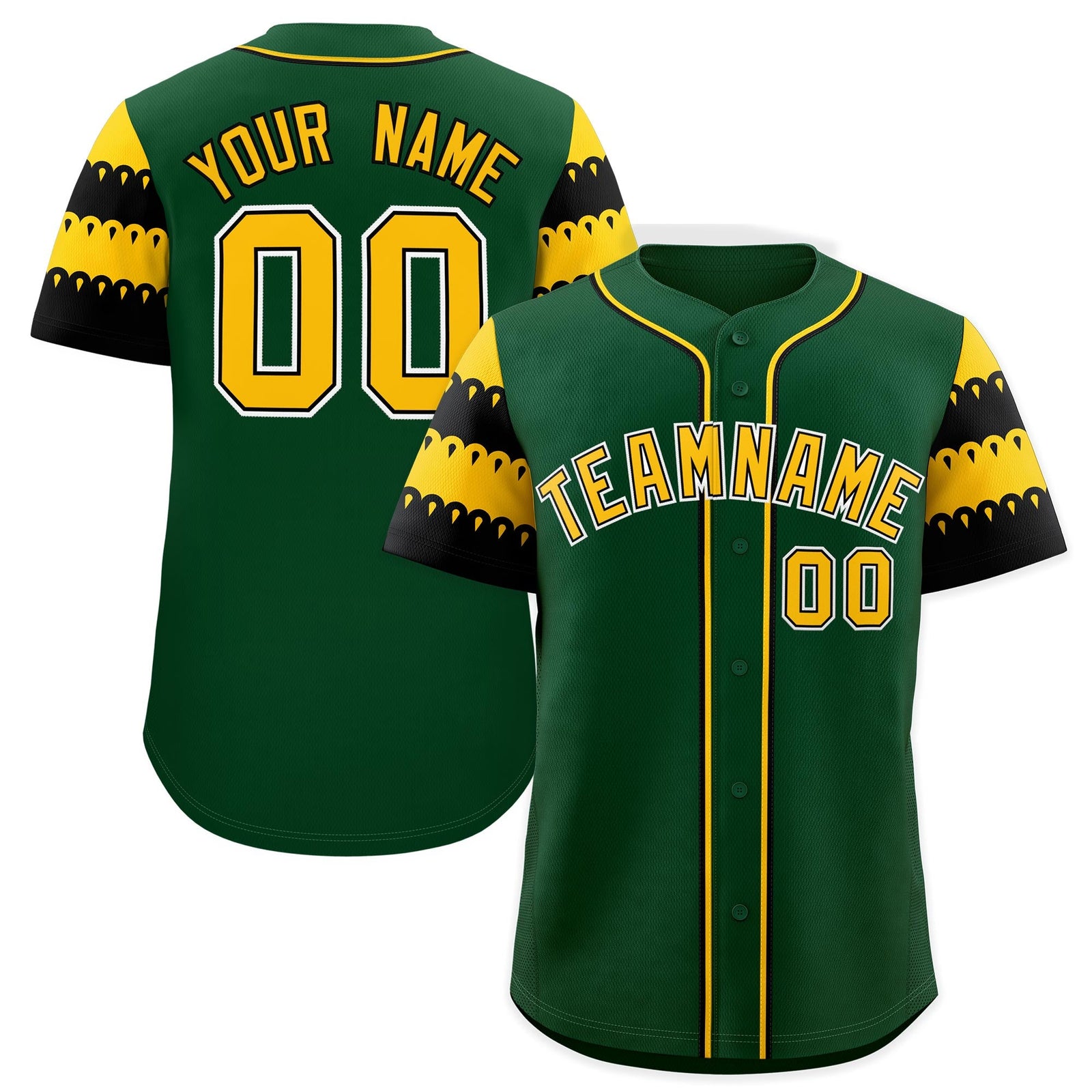 Custom Green Gold Black Sleeve Flag Lace Baseball Jersey | Sublimation Printed & Embroidery,Add Name and Numbern,Perfect for Teams | KXKSHOP