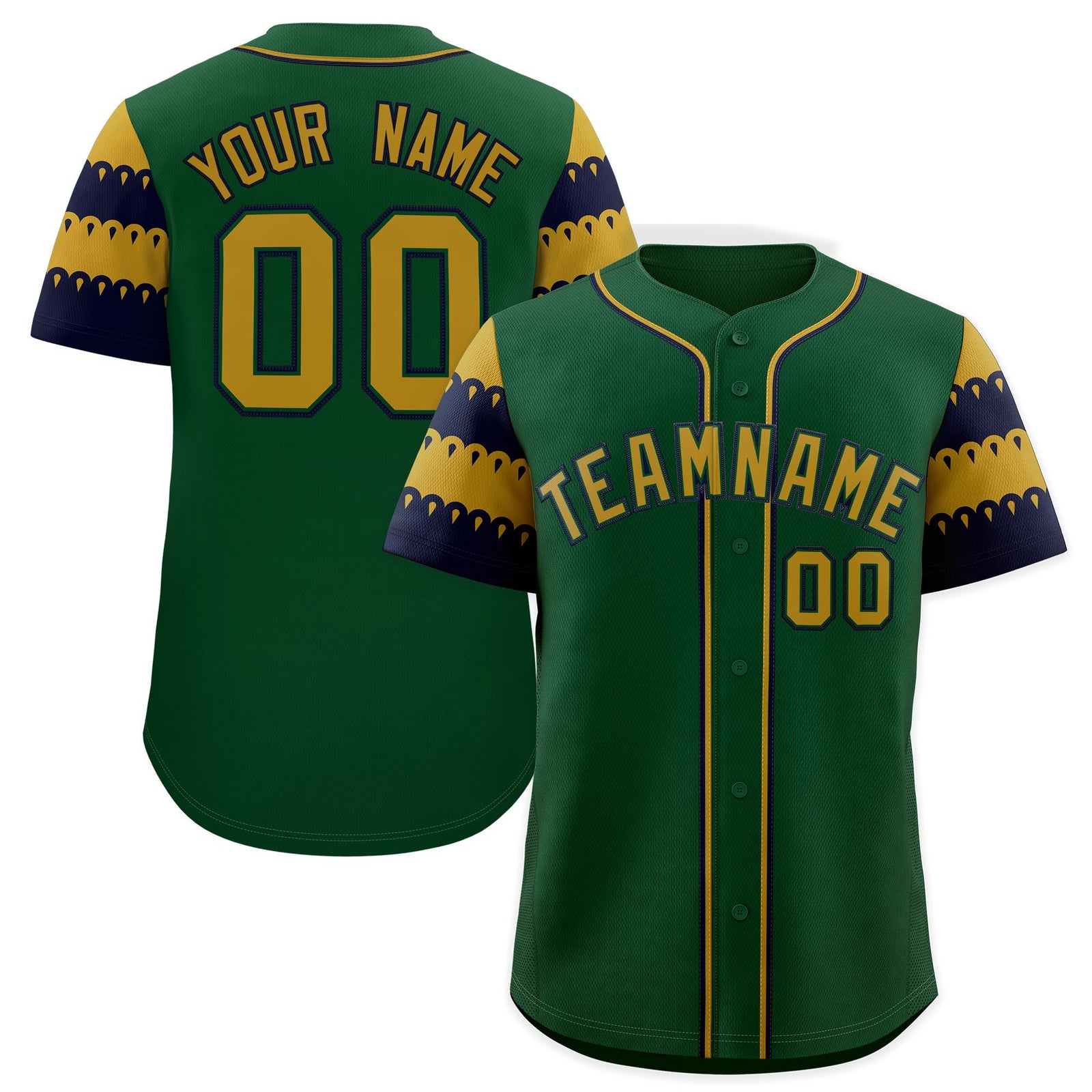 Custom Green Old Gold Navy Sleeve Flag Lace Baseball Jersey | Sublimation Printed & Embroidery,Add Name and Numbern,Perfect for Teams | KXKSHOP
