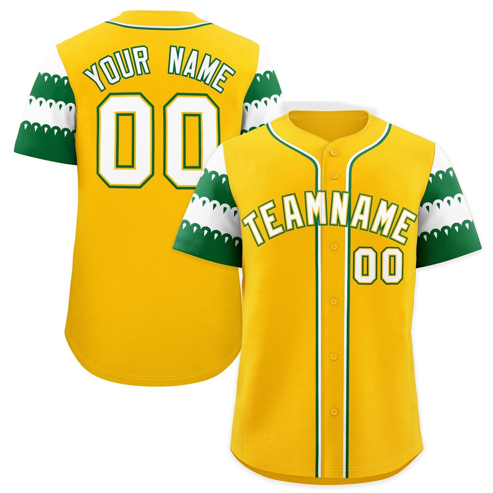 Custom Gold Kelly Green White Sleeve Flag Lace Baseball Jersey | Sublimation Printed & Embroidery,Add Name and Numbern,Perfect for Teams | KXKSHOP